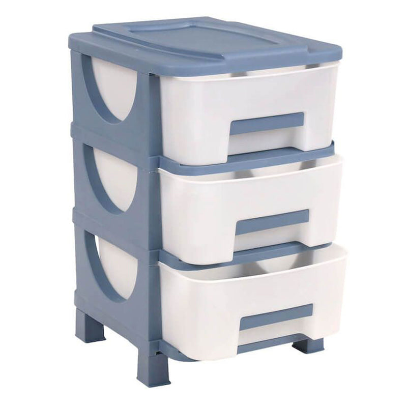 Homeplast Vesta 24 Inch Tall Plastic 3 Drawer Home Storage Organizer Shelf, Blue