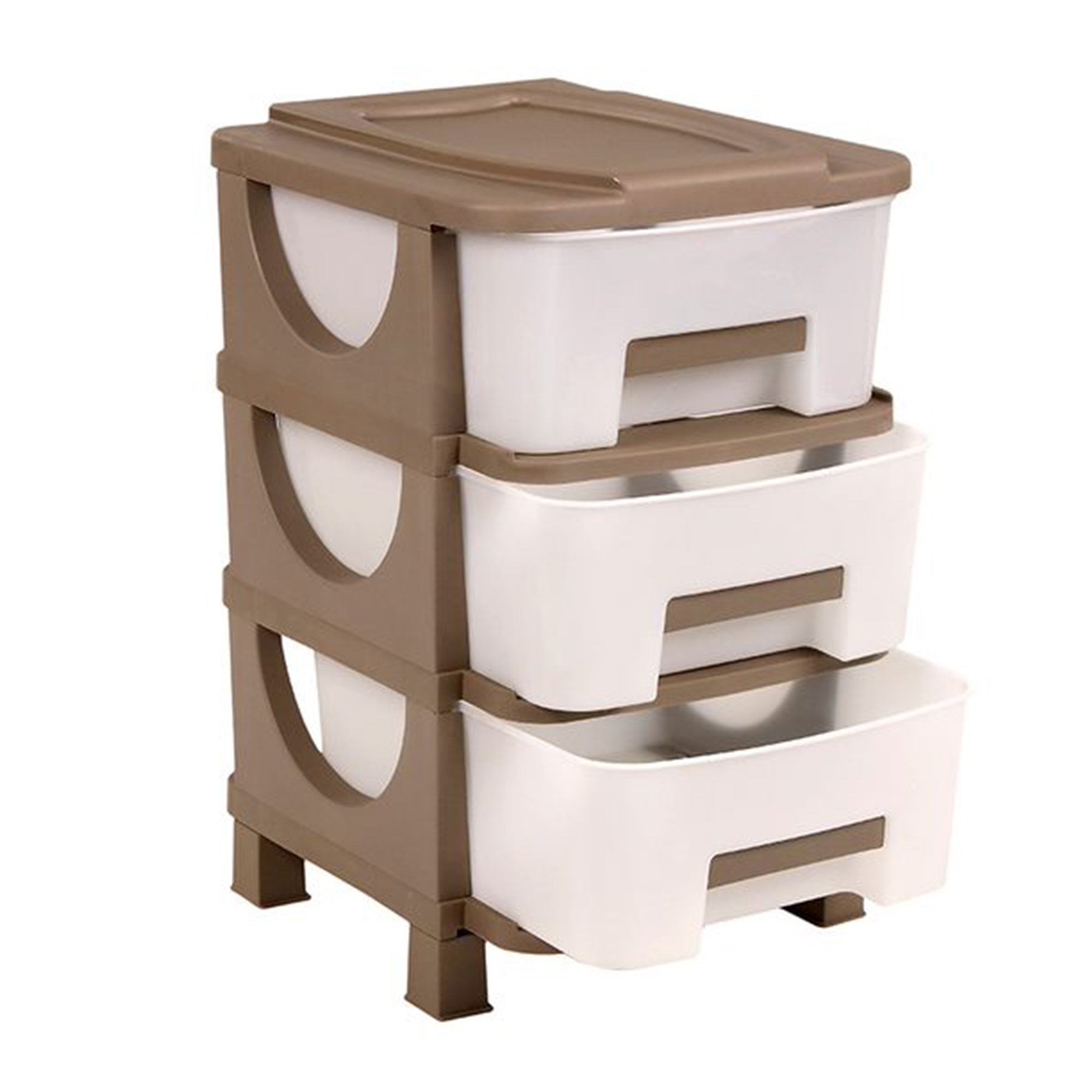 Homeplast Vesta 24 In Tall Plastic 3 Drawer Home Storage Organizer Shelf, Beige