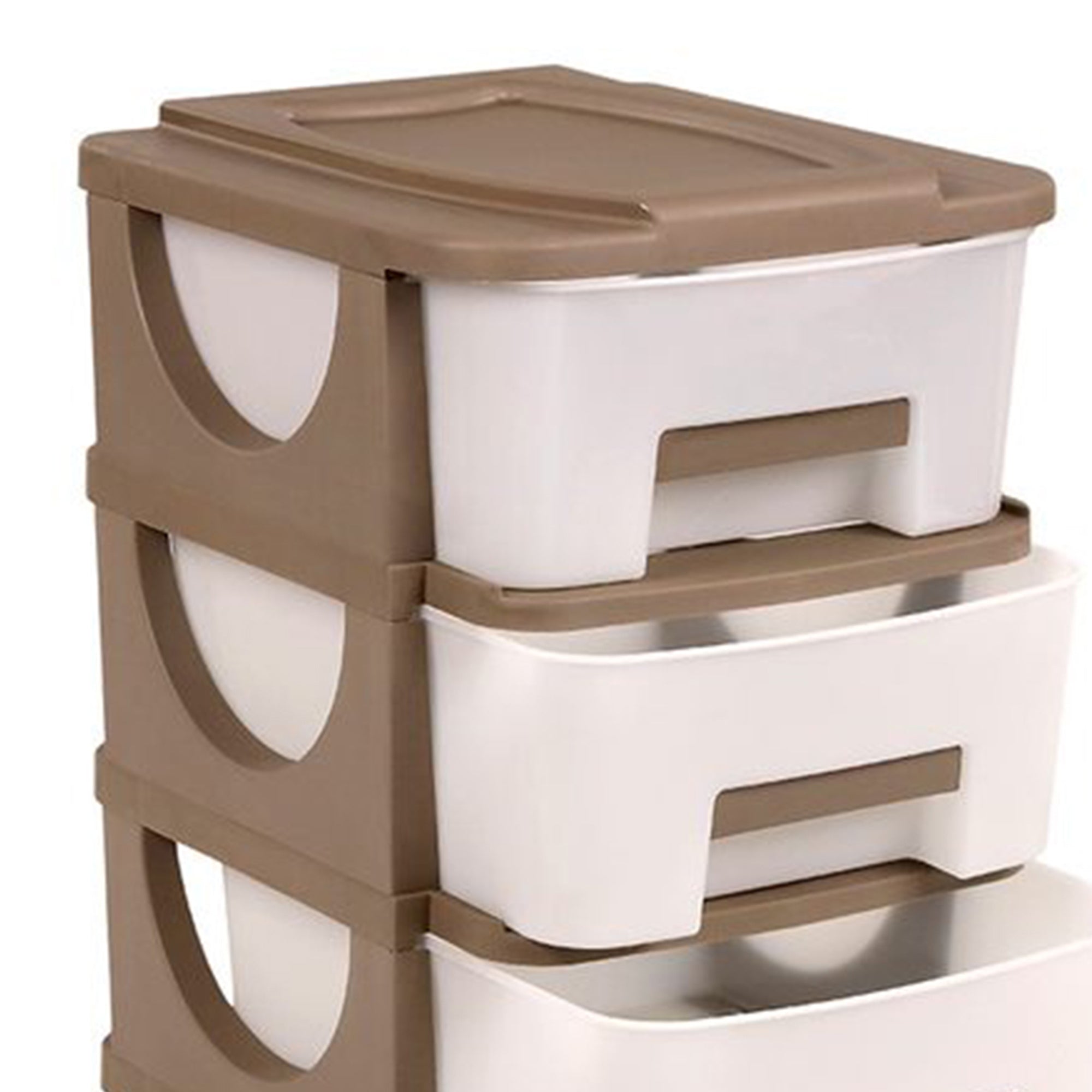 Homeplast Vesta 24 In Tall Plastic 3 Drawer Home Storage Organizer Shelf, Beige
