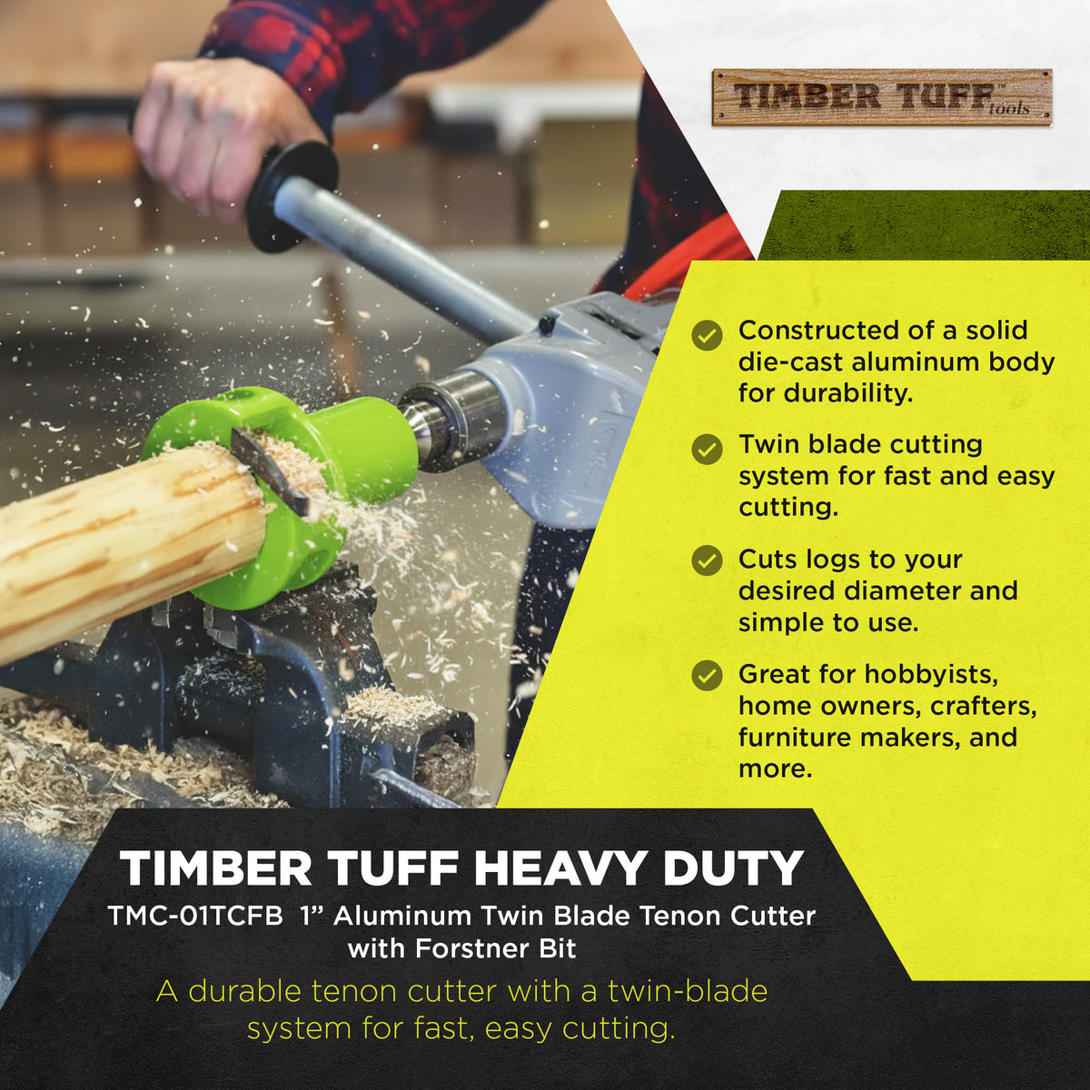Timber Tuff 1 Inch Aluminum Twin Blade Tenon Cutter w/ Forstner Bit (Open Box) - VMInnovations