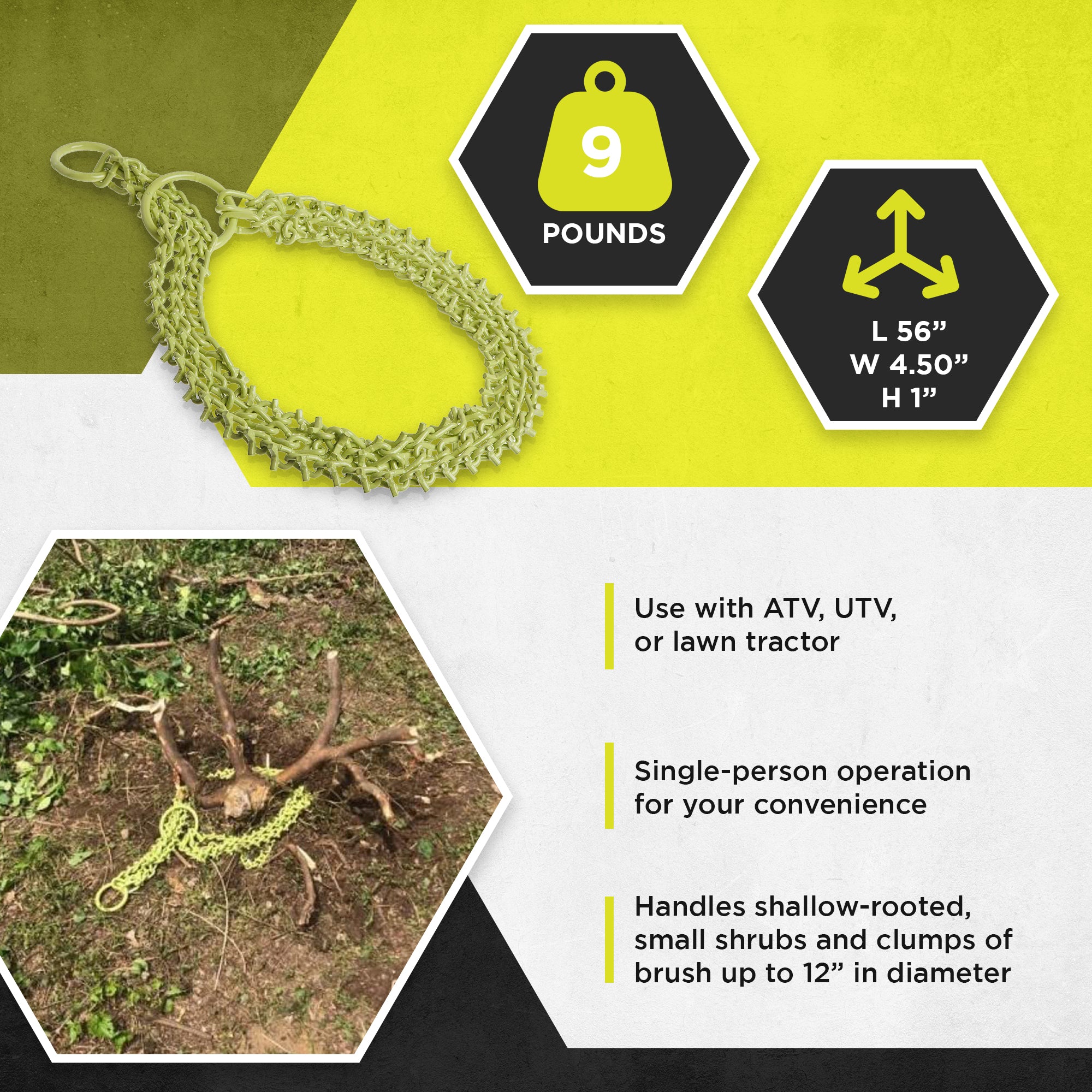 Brush Grubber Heavy Duty 4' Triple Chain ATV/UTV Shrub & Clump Grubber(Open Box) - VMInnovations