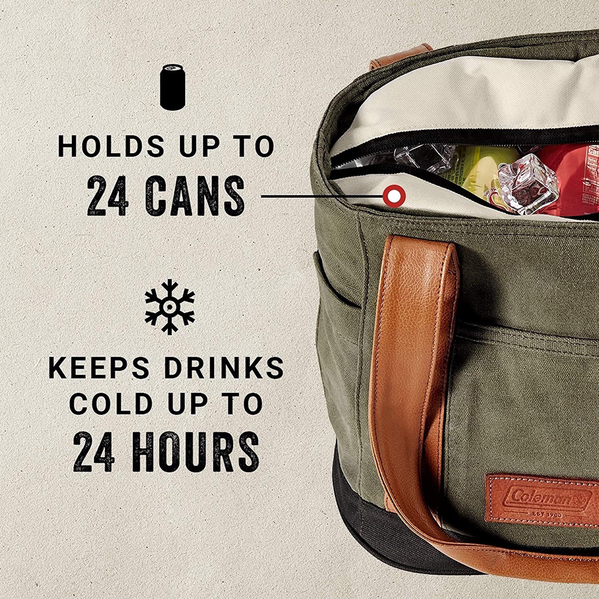 Coleman Banyan Series 24 Can Padded Soft Sided Can Soft Cooler Tote Bag, Olive - VMInnovations