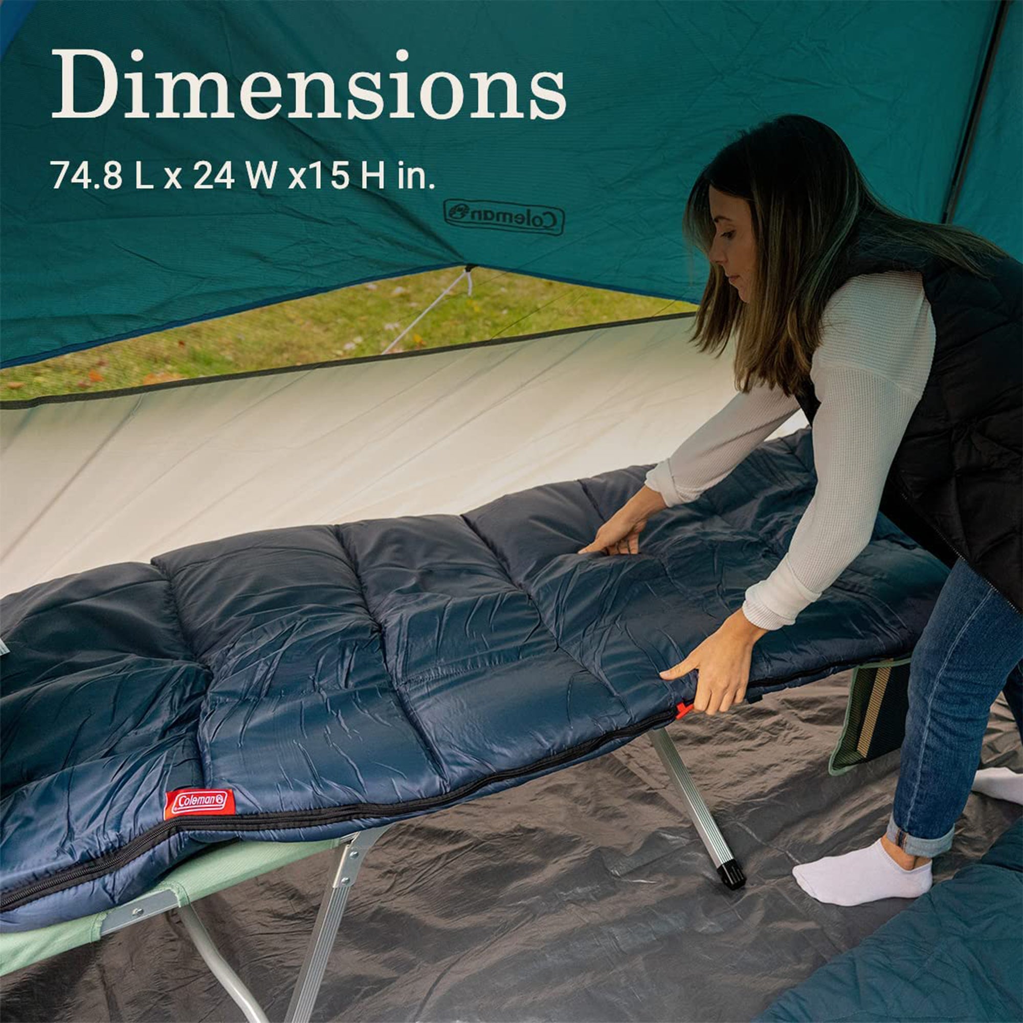 Coleman Collection Camping Cot with Side Pouch and Carrying Bag, Green(Open Box) - VMInnovations
