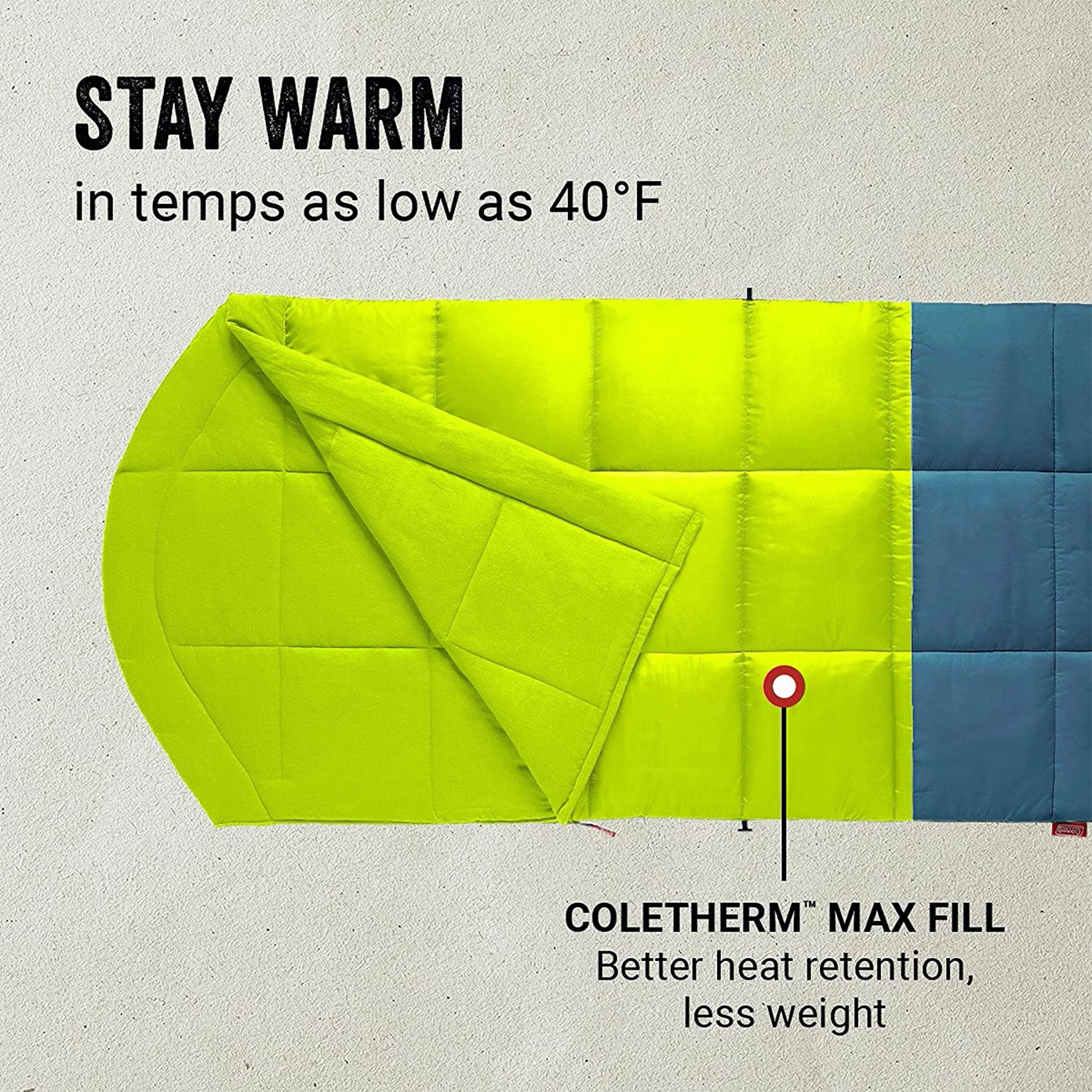 Coleman Kompact 40 Fahrenheit Big & Tall Contour Sleeping Bag w/ Heat Thermolock - VMInnovations