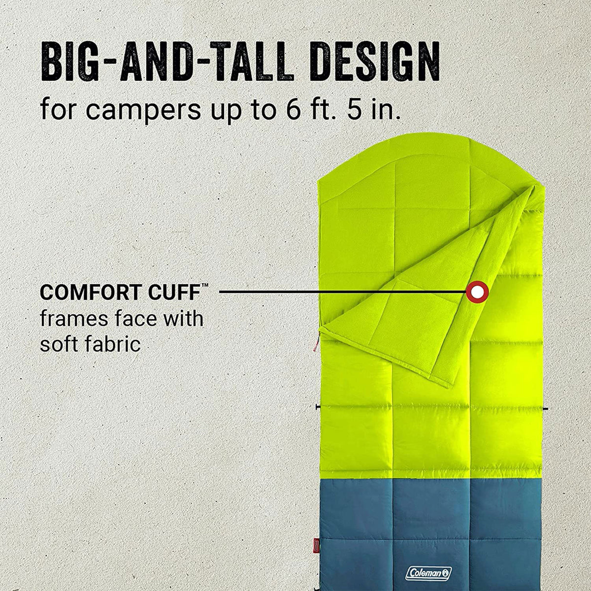 Coleman Kompact 40 Fahrenheit Big & Tall Contour Sleeping Bag w/ Heat Thermolock