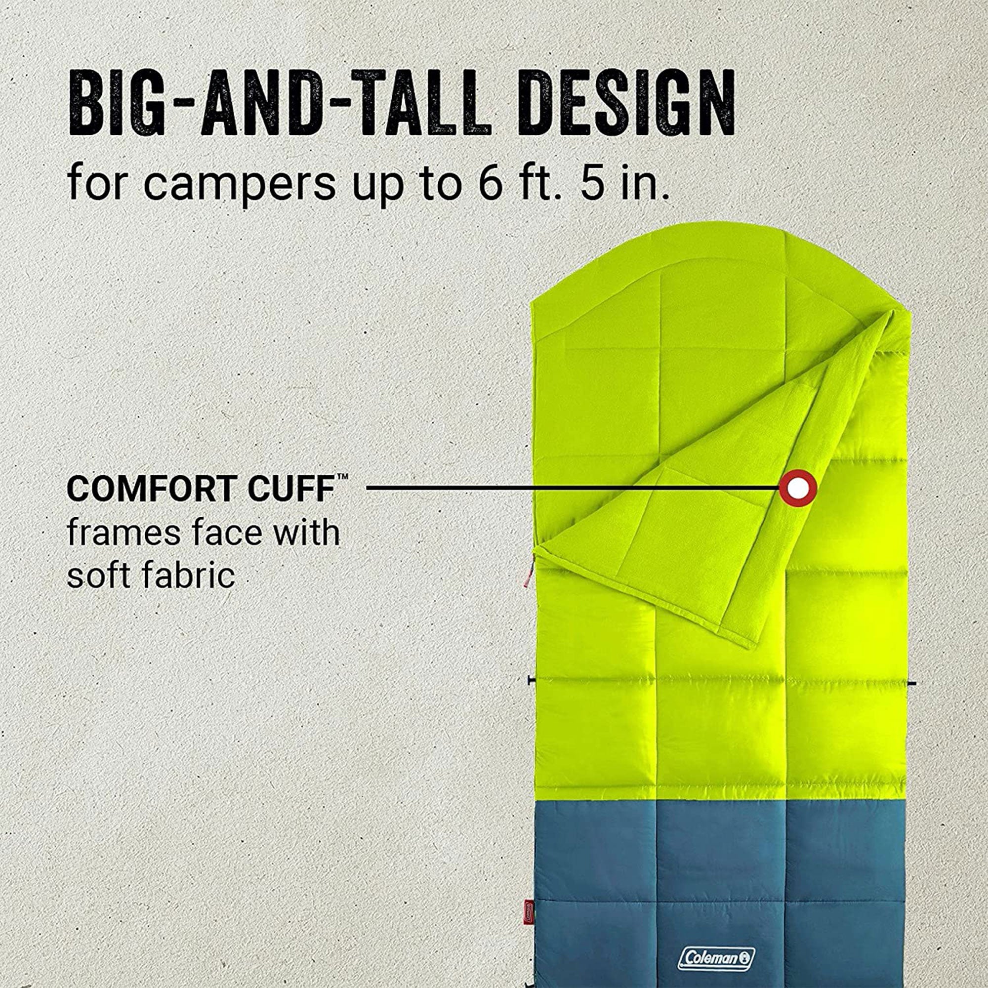 Coleman Kompact 40 Fahrenheit Big & Tall Contour Sleeping Bag w/ Heat Thermolock - VMInnovations