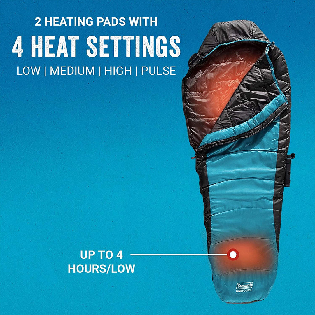Coleman OneSource All Season Rechargeable Adjustable Heated Sleeping Bag, Teal - VMInnovations