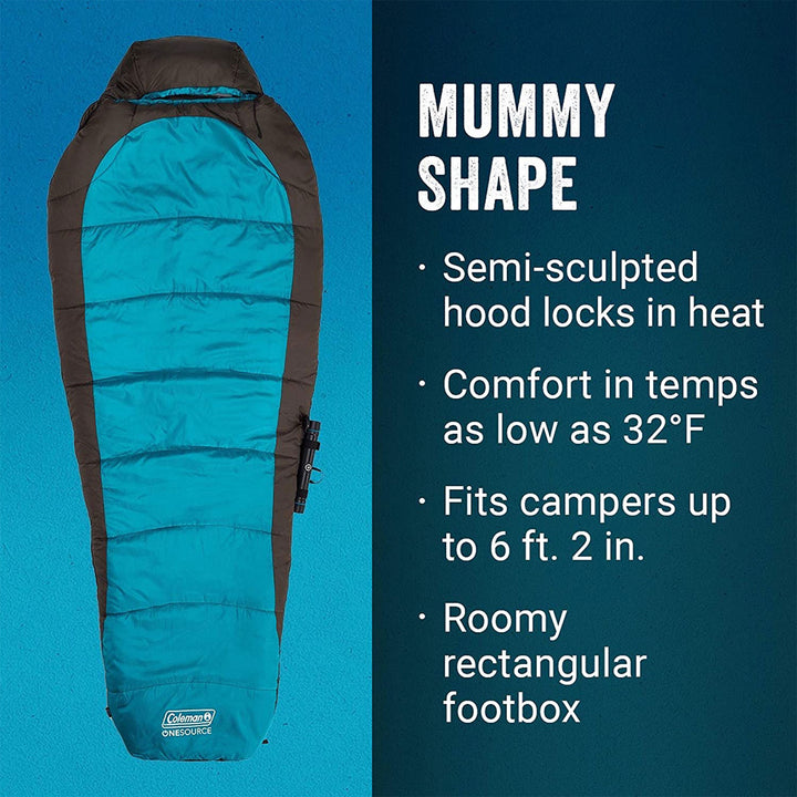 Coleman OneSource All Season Rechargeable Adjustable Heated Sleeping Bag, Teal - VMInnovations