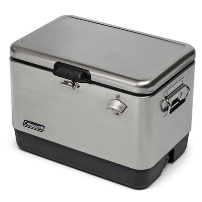 Coleman Reunion 54-Quart Ice Chest Stainless Steel Belted Matte Cooler, Silver