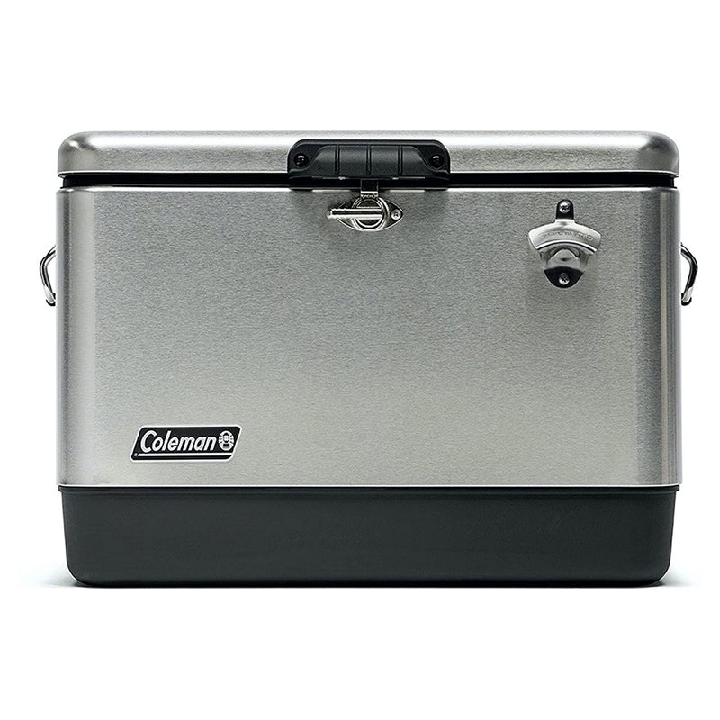 Coleman Reunion 54-Quart Ice Chest Stainless Steel Belted Matte Cooler, Silver