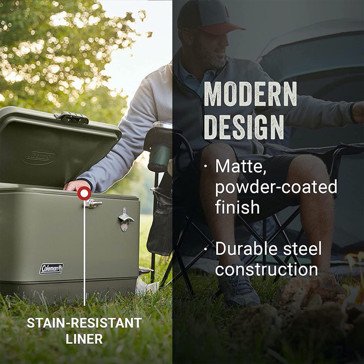 Coleman Reunion 54-Quart Ice Chest Stainless Steel Belted Matte Cooler, Sage - VMInnovations