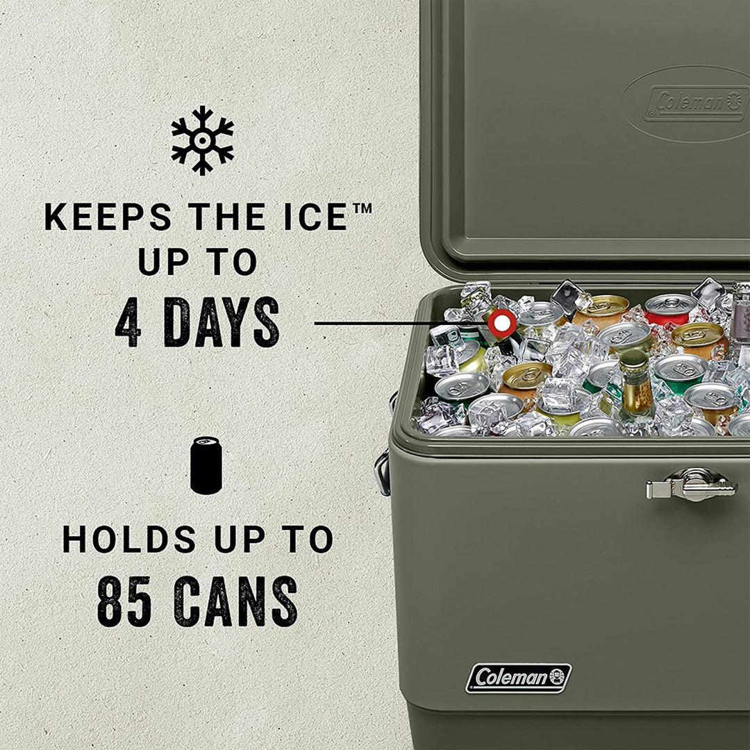 Coleman Reunion 54-Quart Ice Chest Stainless Steel Belted Matte Cooler, Sage - VMInnovations