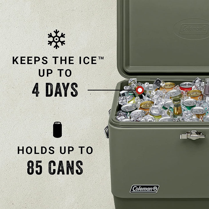 Coleman Reunion 54-Quart Ice Chest Stainless Steel Belted Matte Cooler, Sage - VMInnovations