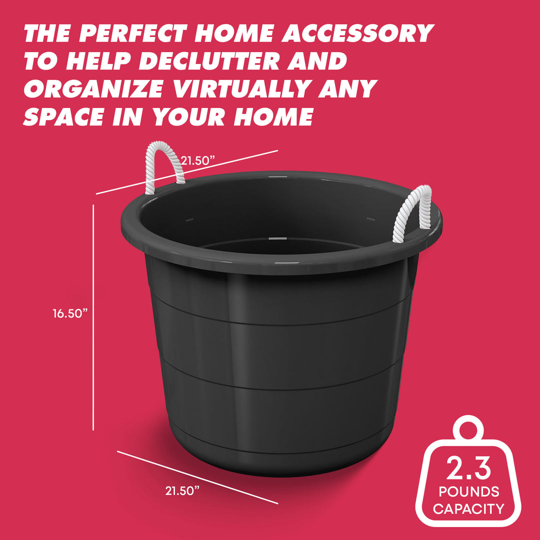 Life Story 17 Gal Flexible Plastic Storage Bucket w/ Rope Handles, Black, 8 Pack - VMInnovations