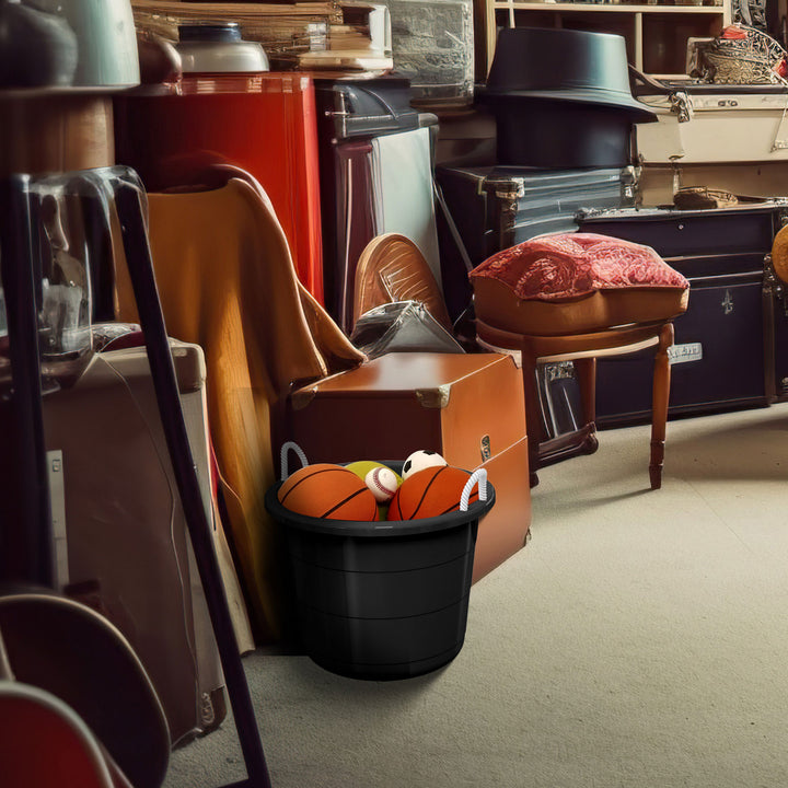 Life Story 17 Gal Flexible Plastic Storage Bucket w/ Rope Handles, Black, 8 Pack - VMInnovations