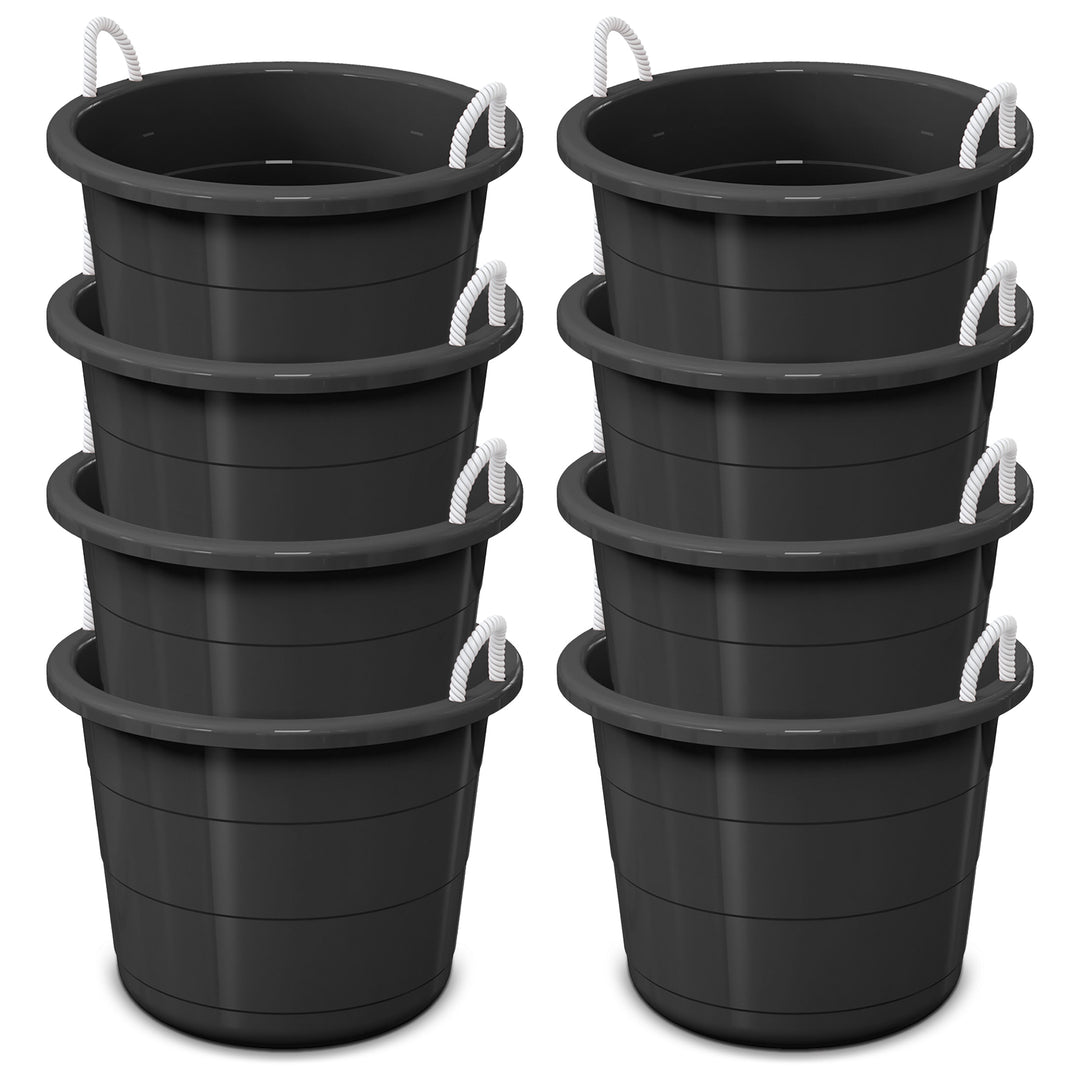 Life Story 17 Gal Flexible Plastic Storage Bucket w/ Rope Handles, Black, 8 Pack - VMInnovations
