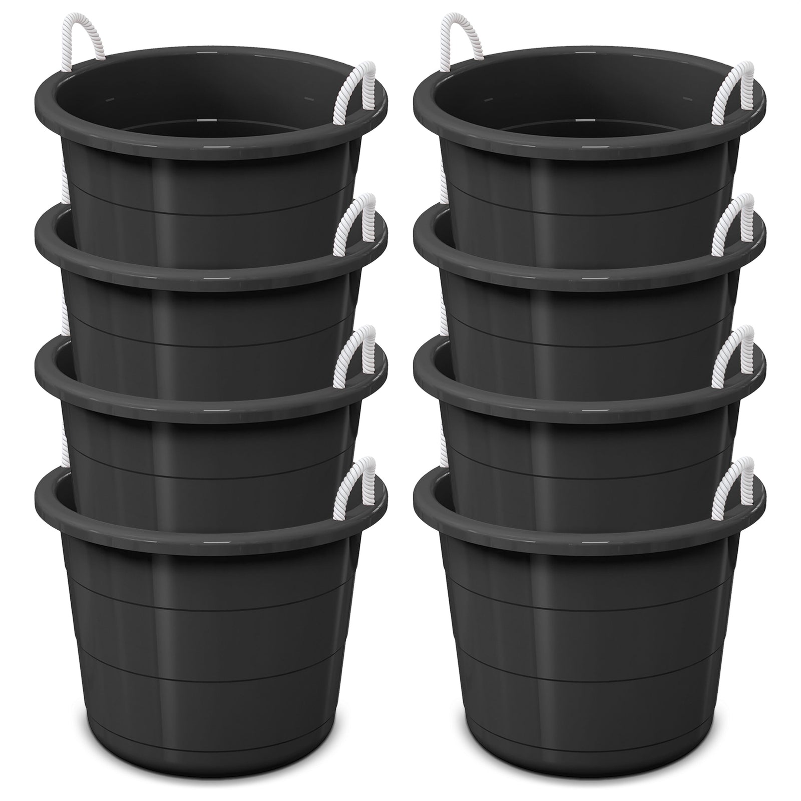 Life Story 17 Gal Flexible Plastic Storage Bucket w/ Rope Handles, Black, 8 Pack - VMInnovations