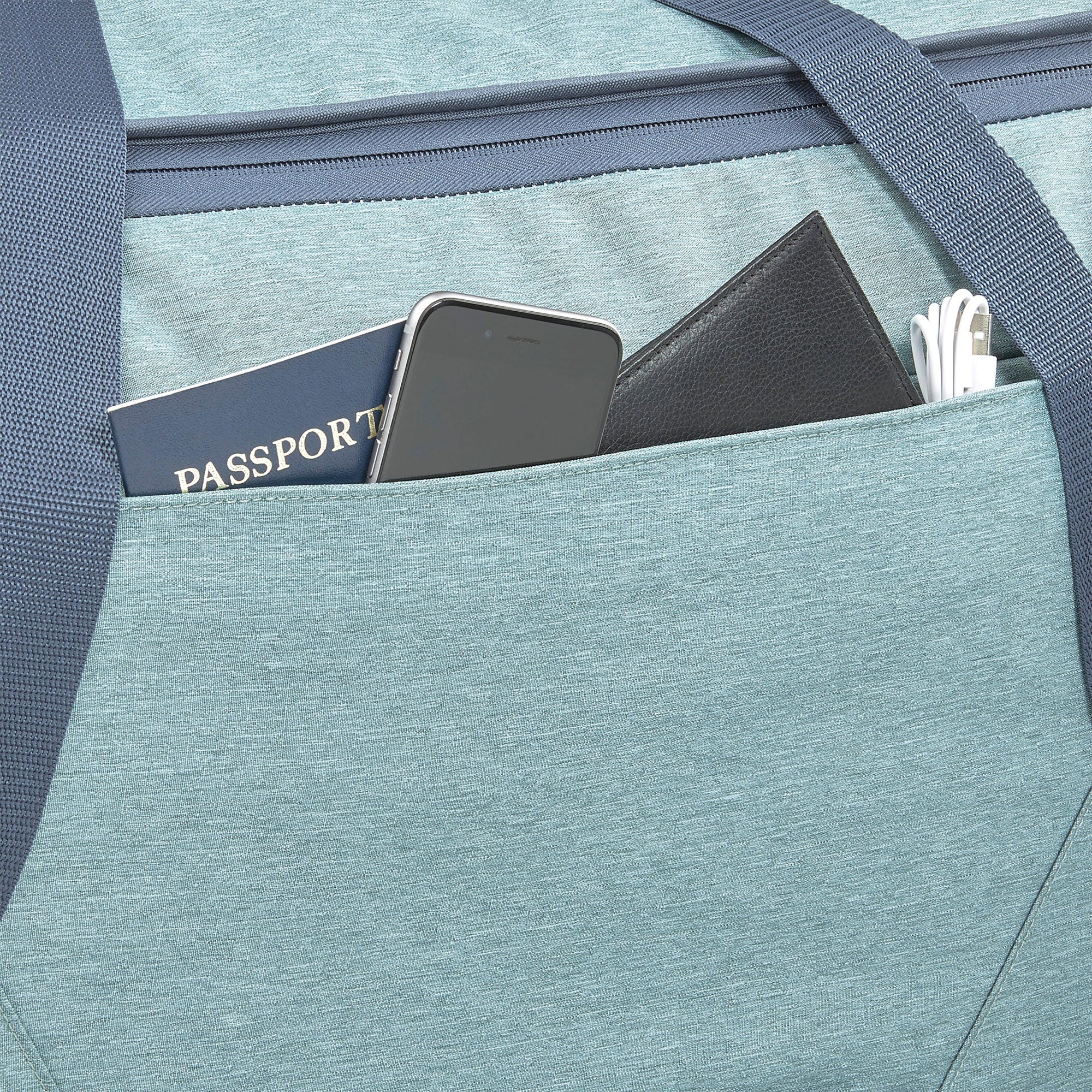 34 Inch Roomy Wheeled Duffel with Grab Handles, Slate Blue (Used)