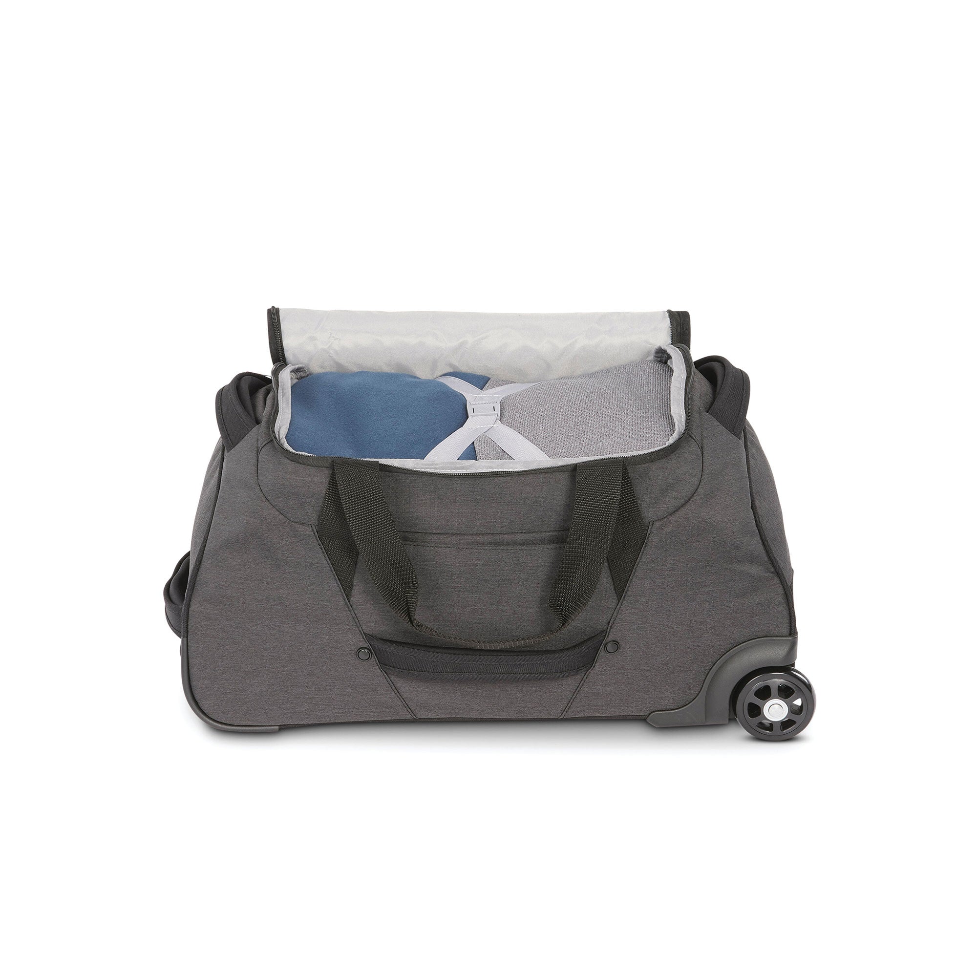 22 Inch Roomy Wheeled Duffel w/ Grab Handles, Black Heather (Used) - VMInnovations