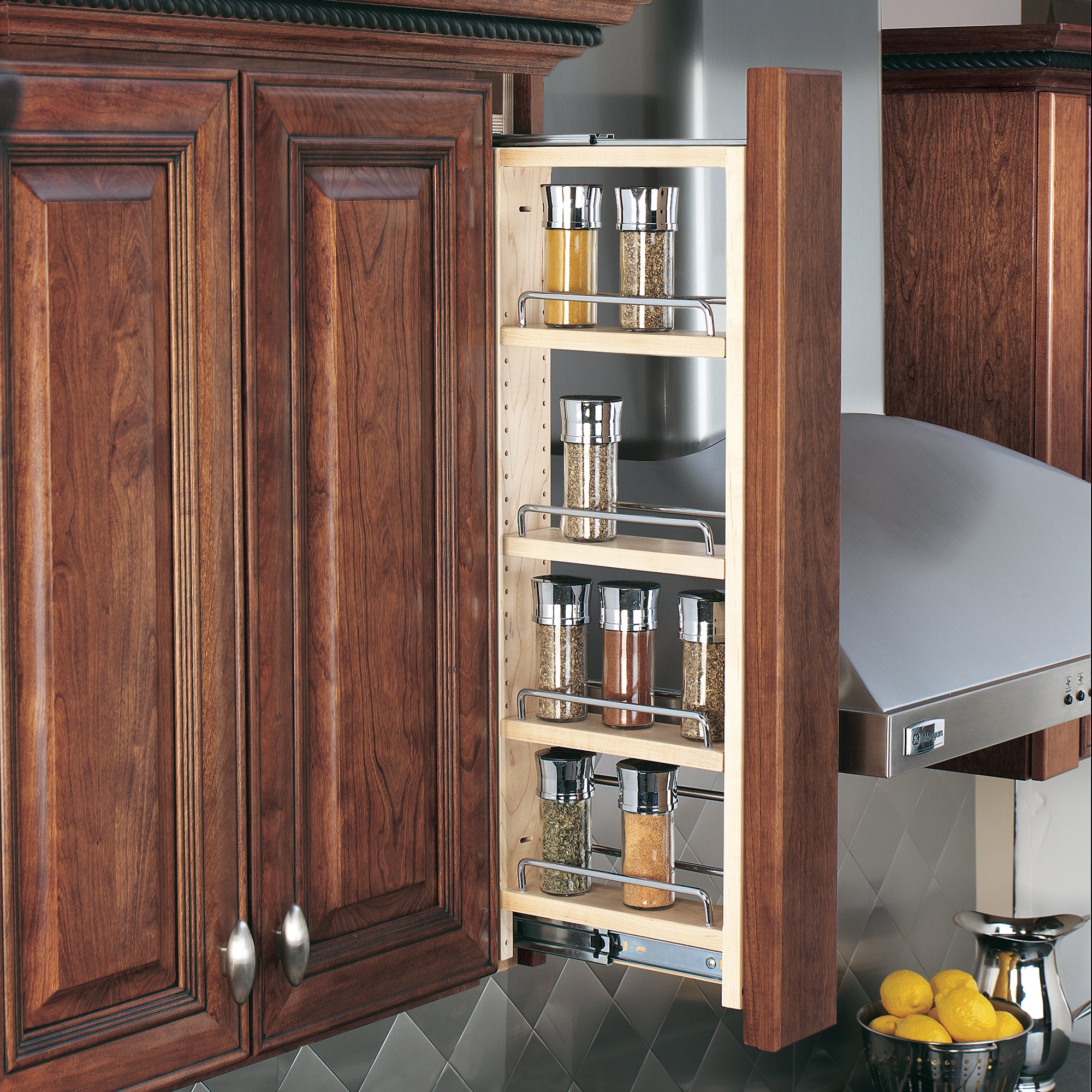 Rev-A-Shelf Pullout Wall Filler Cabinet Wooden Organizer, 33" Hgt, 432-WF33-3C - VMInnovations