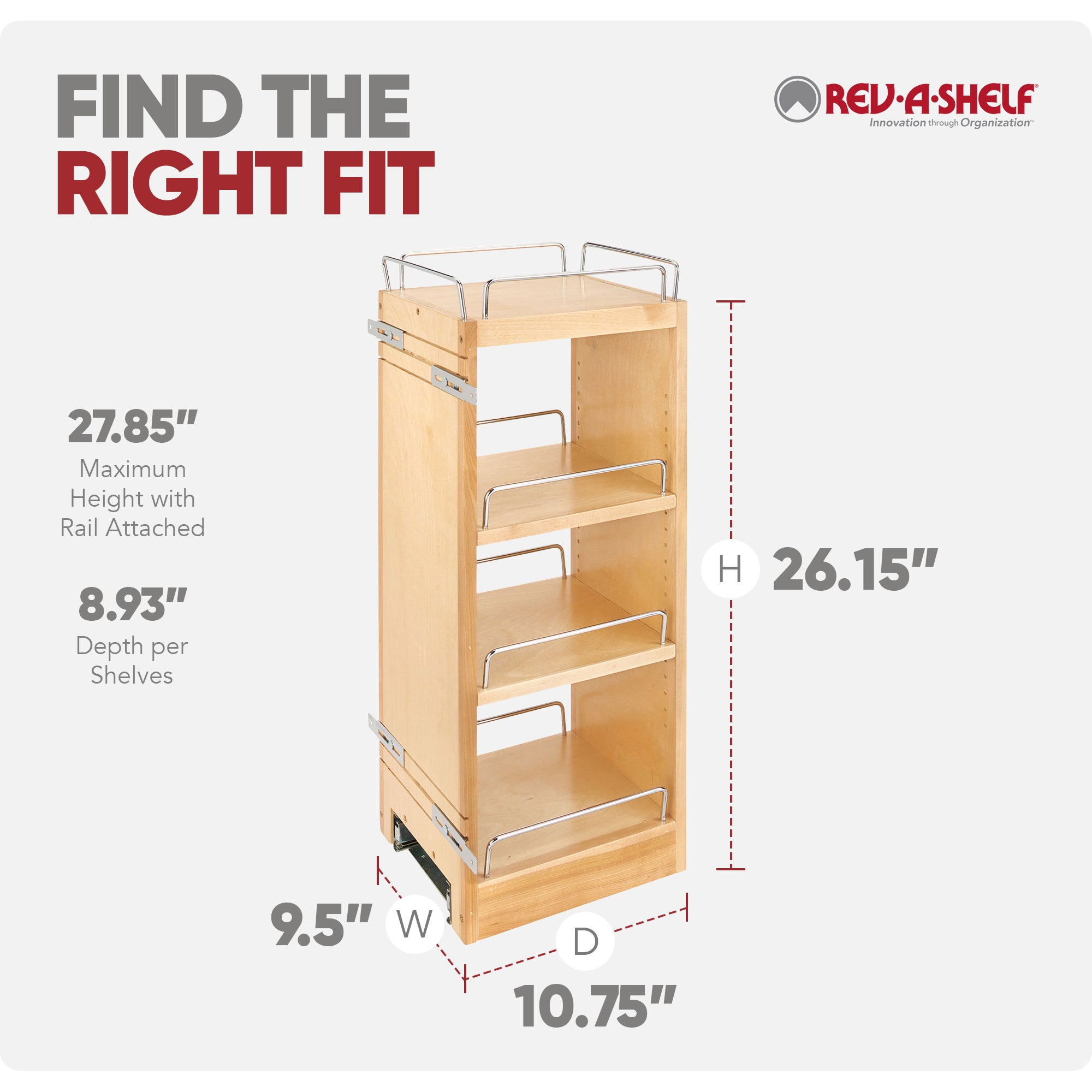 Rev-A-Shelf 9.5" Pullout Kitchen Wall Cabinet Organizer Soft-close, 448-BBSCWC-9C