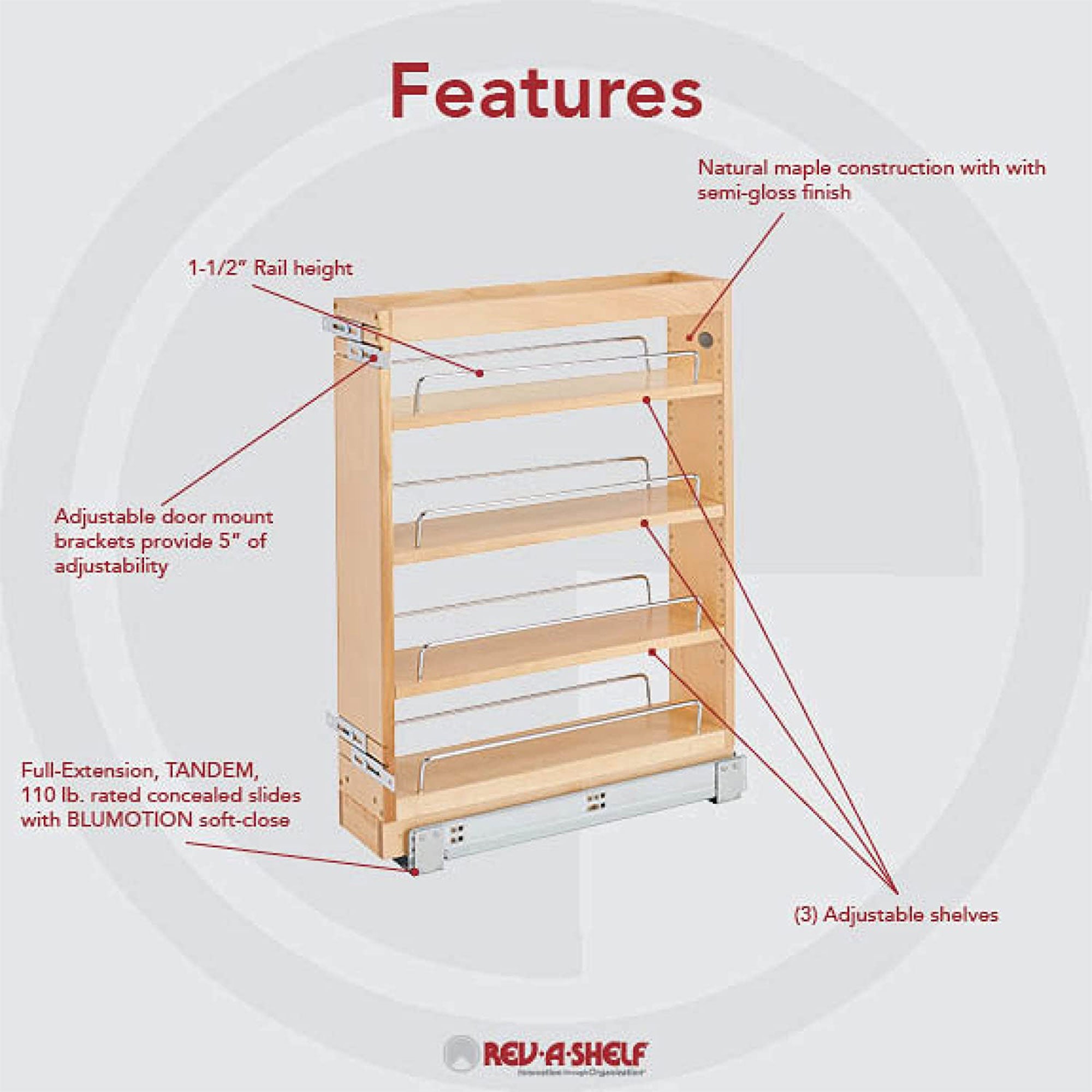 Rev-A-Shelf 5x19 Inch Soft Close Pull Out Base Kitchen Cabinet Vanity Organizer - VMInnovations