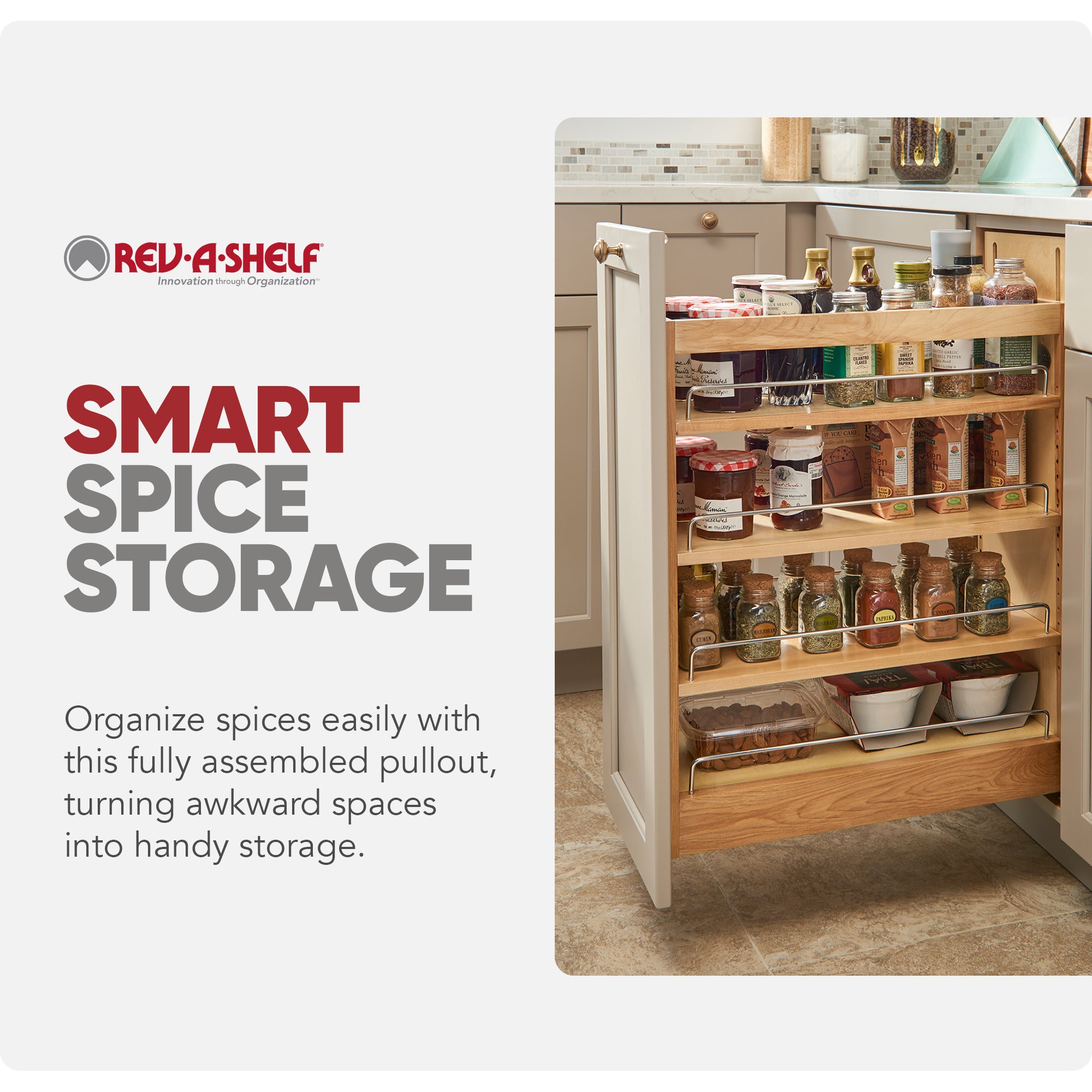 Rev-A-Shelf 11.75" Pullout Kitchen Cabinet Organizer Soft-close, 448-BCSC-11C