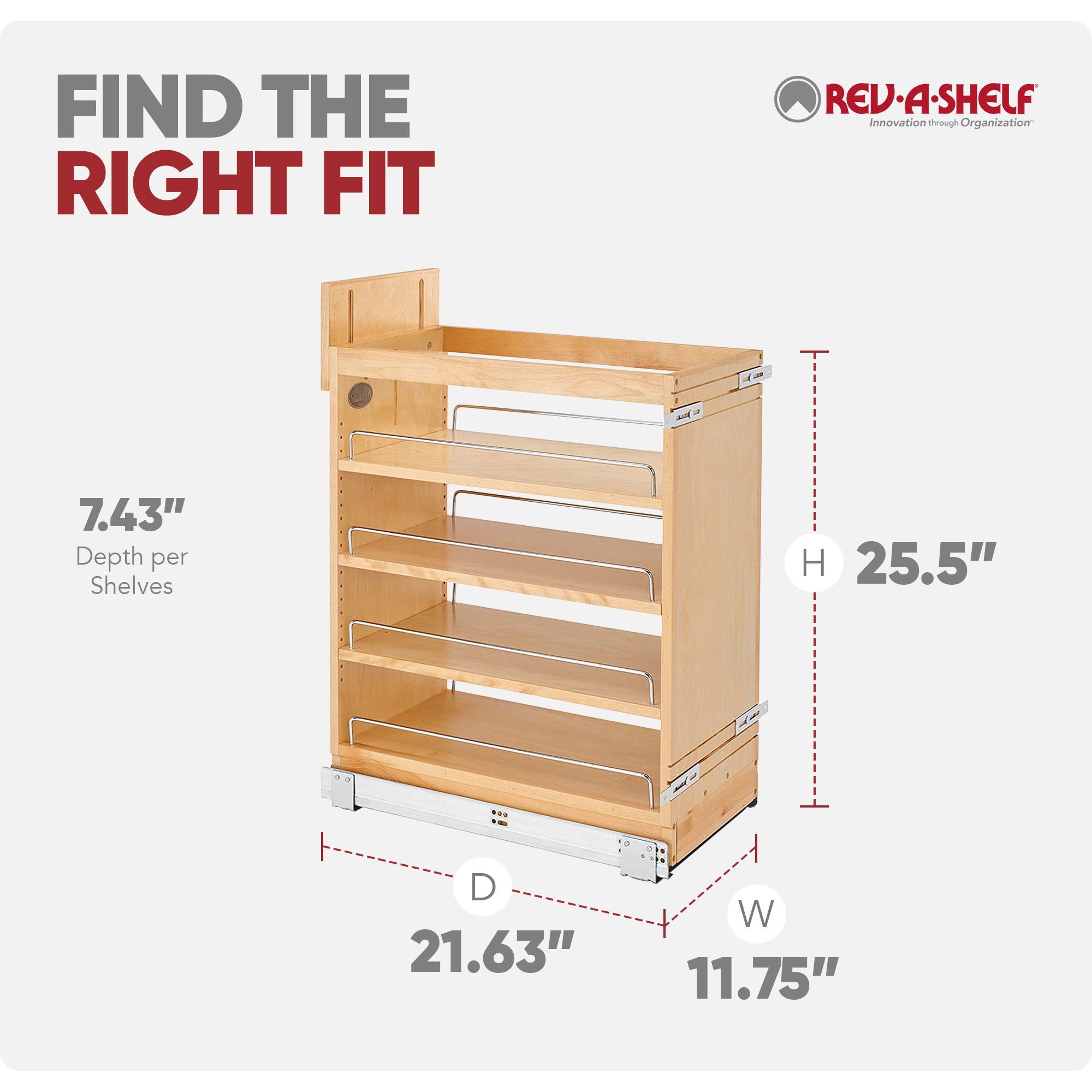 Rev-A-Shelf 11.75" Pullout Kitchen Cabinet Organizer Soft-close, 448-BCSC-11C