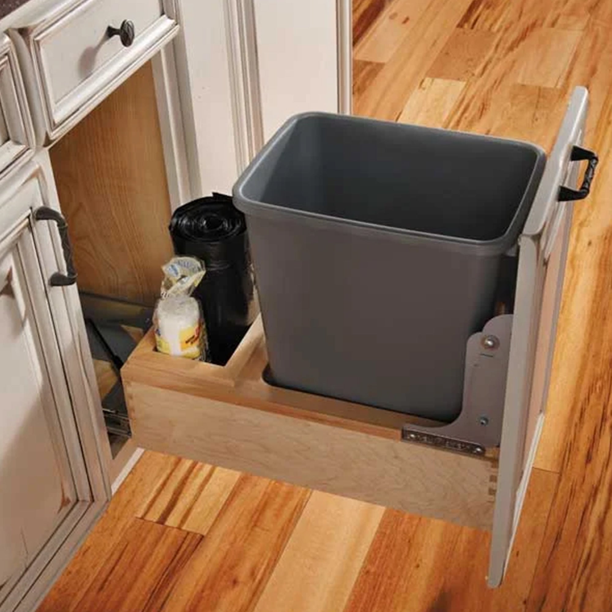 Rev-A-Shelf Single 35 qt. Pullout Bottom Mount Trash Can, Maple, 4WC-15DM1 - VMInnovations