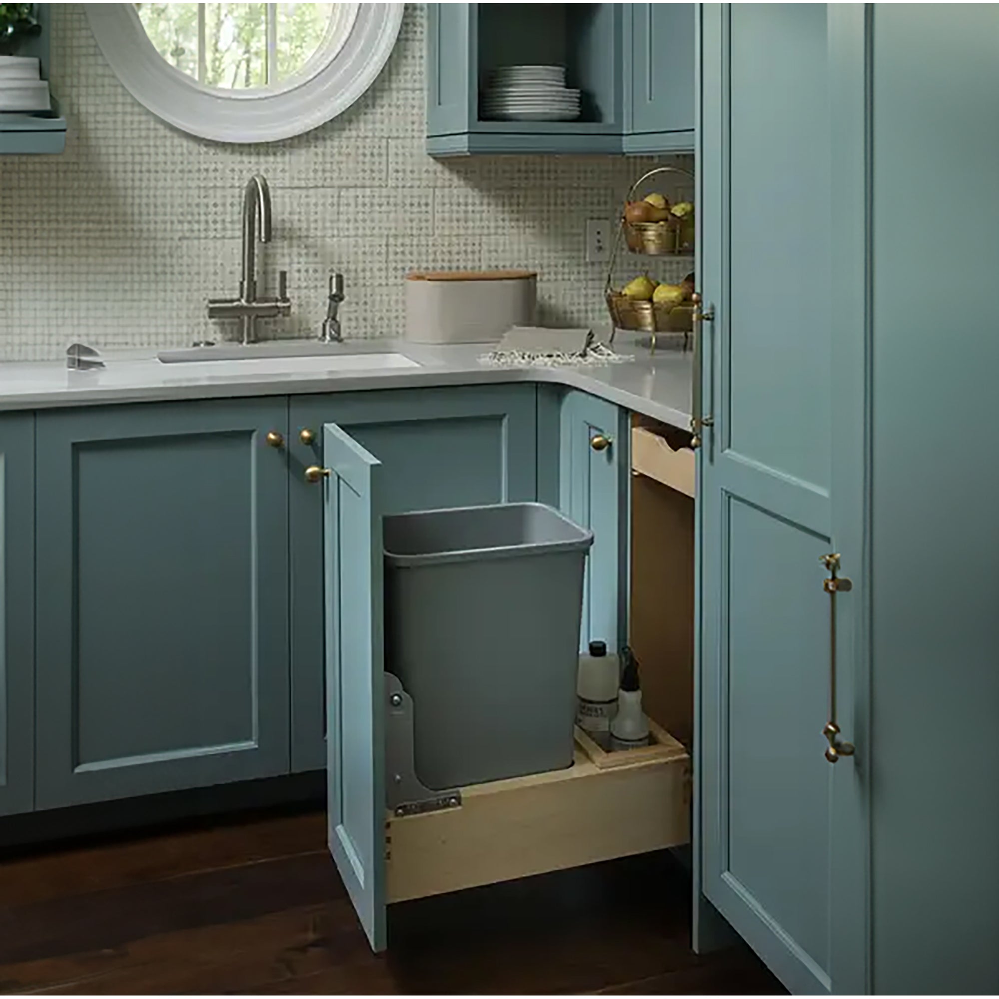 Rev-A-Shelf Single 35 qt. Pullout Bottom Mount Trash Can, Maple, 4WC-15DM1 - VMInnovations