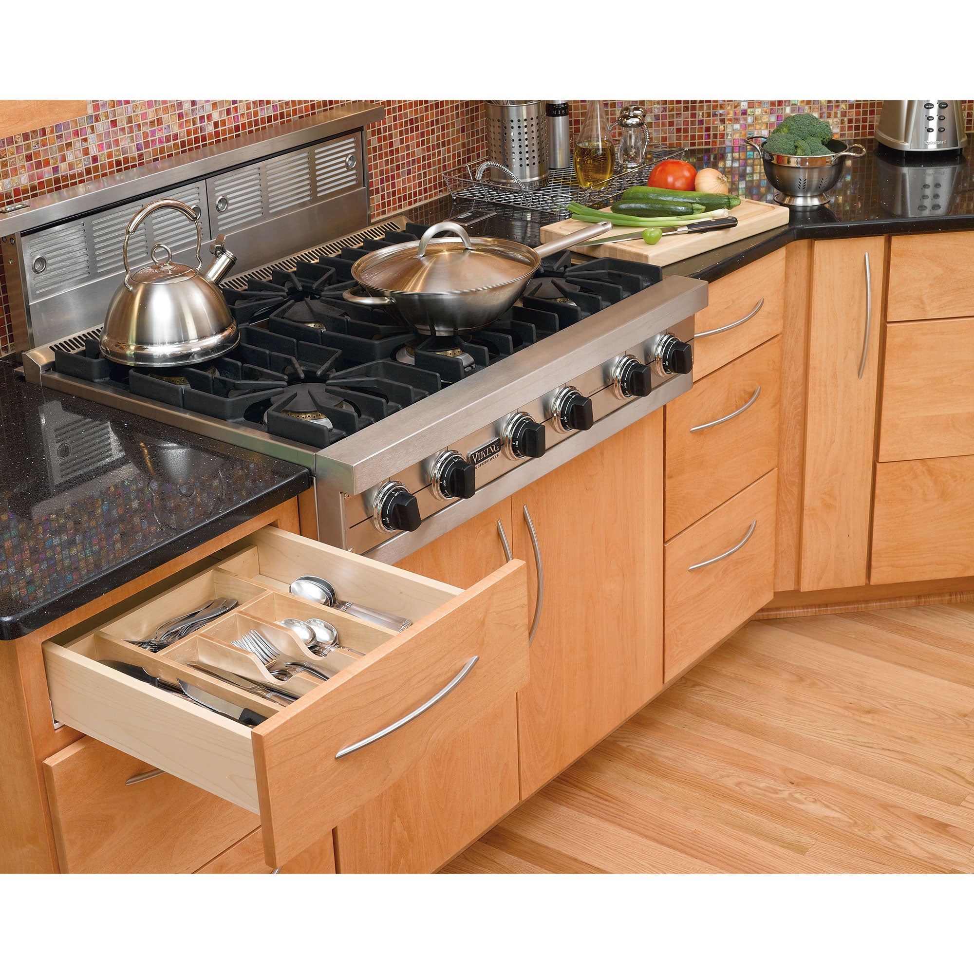 Rev-A-Shelf 7 Cutlery Compartment Tray Cabinet Insert Trim to Fit, Maple, 4WCT-1 - VMInnovations