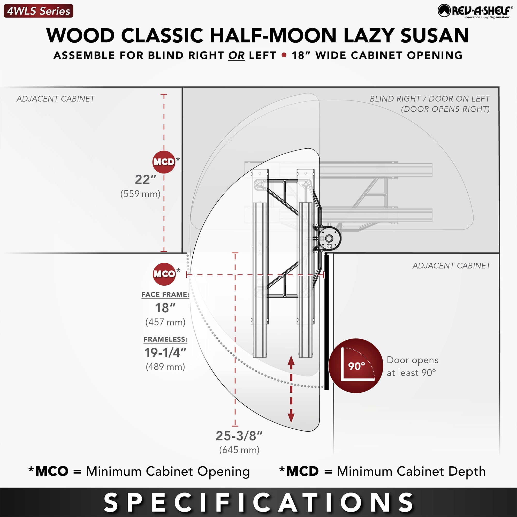 Rev-a-Shelf 37.75" Lazy Susan Half-Moon Shaped 2-Shelf Turner, 4WLS882-38-570 - VMInnovations