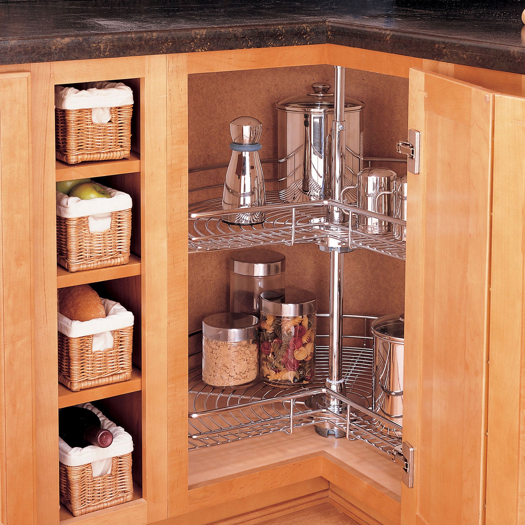 Rev-A-Shelf 28" Lazy Susan Kidney-Shaped 2-Shelf Corner Cabinet, Chrome, 5472-28CR - VMInnovations