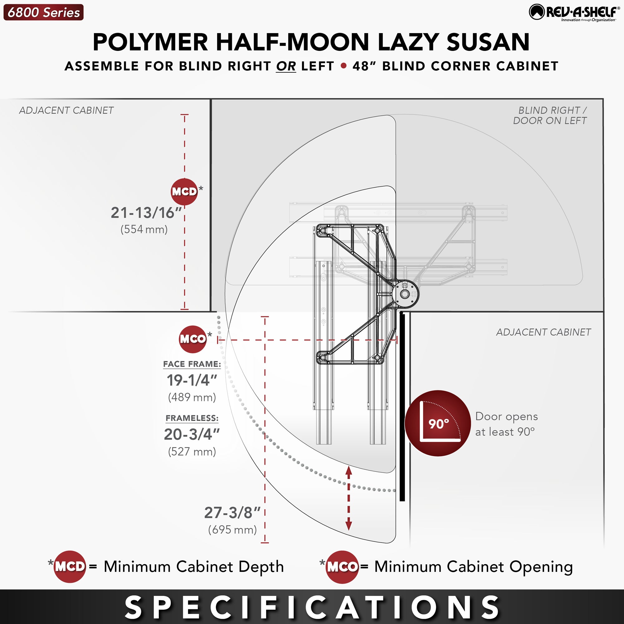 Rev-A-Shelf 39" Lazy Susan Half-Moon Polymer Two-Tier Blind Cabinet 6882-39-11-570 - VMInnovations