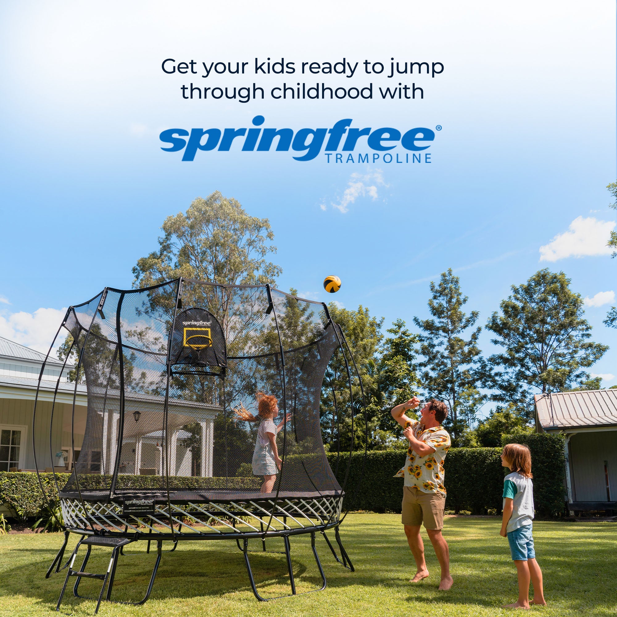 Springfree Trampoline Kids Oval 8 x 11Ft Trampoline & FlexrStep V2 Safety Ladder