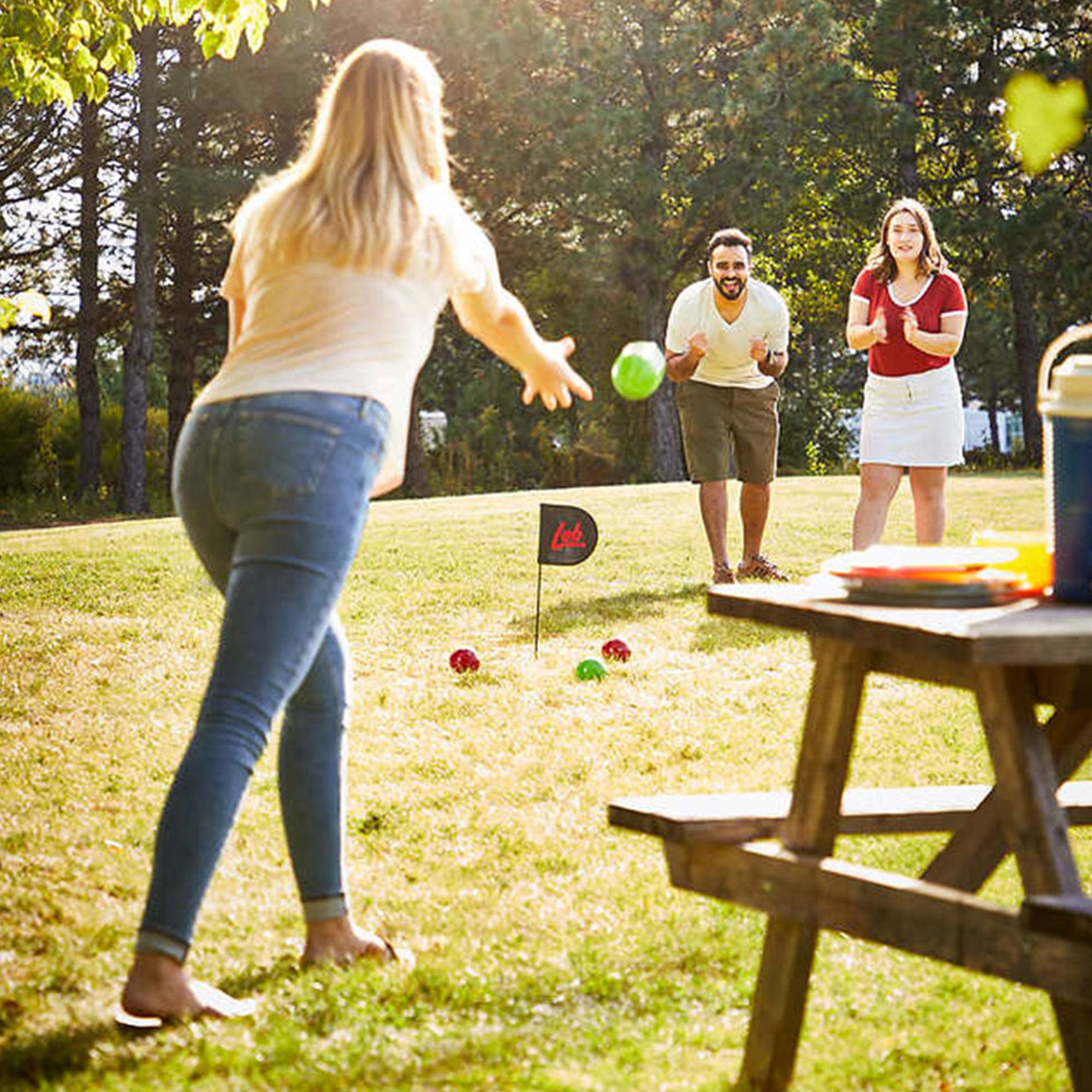 Springfree Trampoline Kids Oval 8 x 11' Trampoline & Lob Home Backyard Bocce Set - VMInnovations