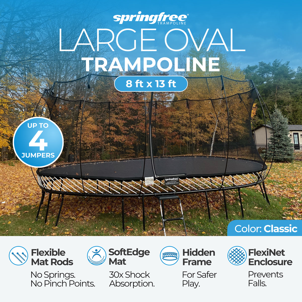 Springfree Trampoline Oval 8 x 13Ft Trampoline & FlexrStep V2 Safety Ladder