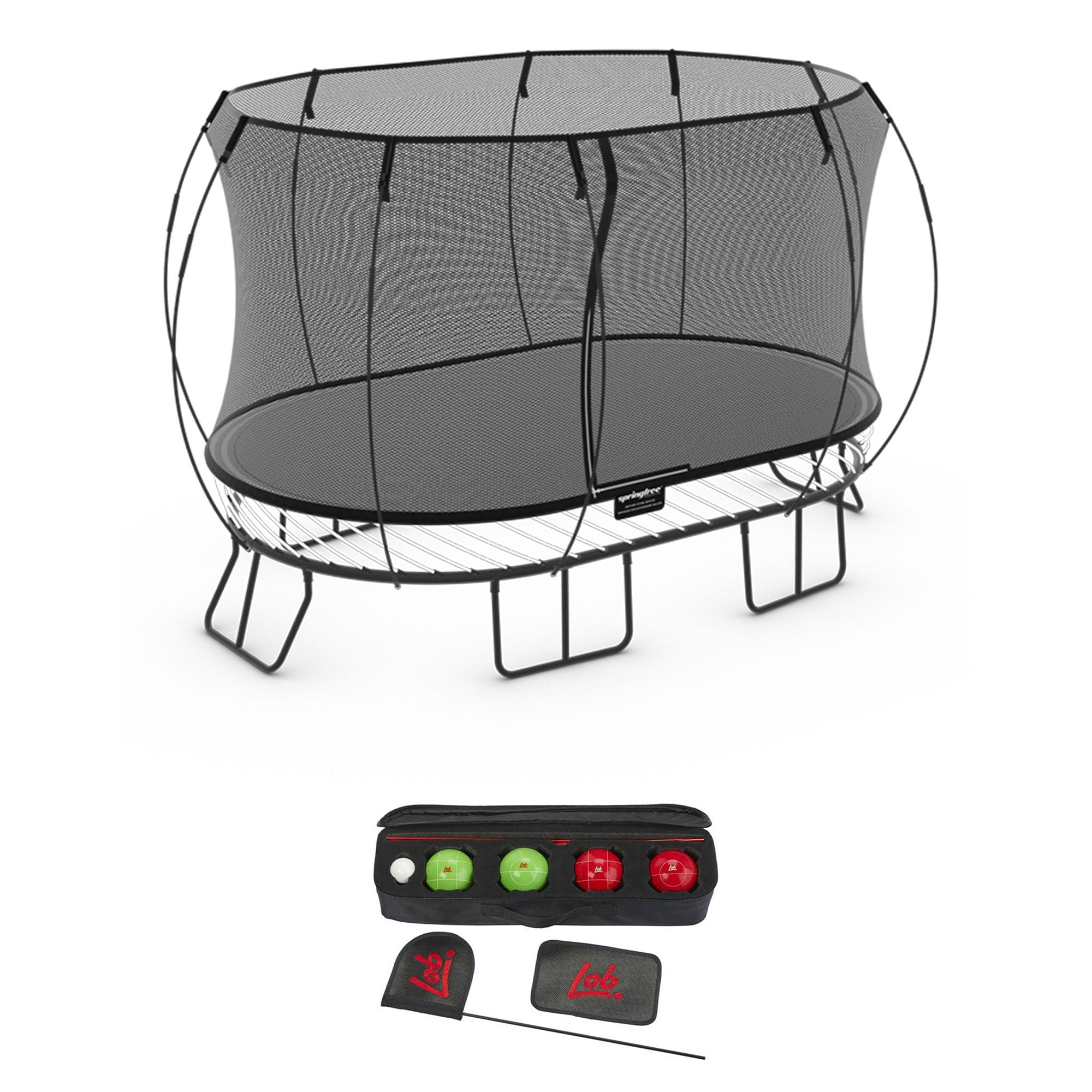 Springfree Trampoline Kids Oval 8 x 13' Trampoline & Lob Home Backyard Bocce Set