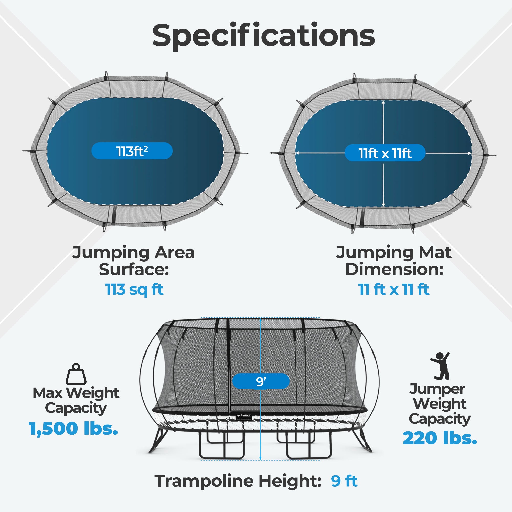 Springfree Trampoline Kids Square 11 Foot Trampoline & FlexrHoop Basketball Game