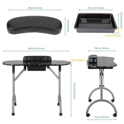 36 Inch Portable Foldable Technician Manicure Table, Pattern (Open Box)