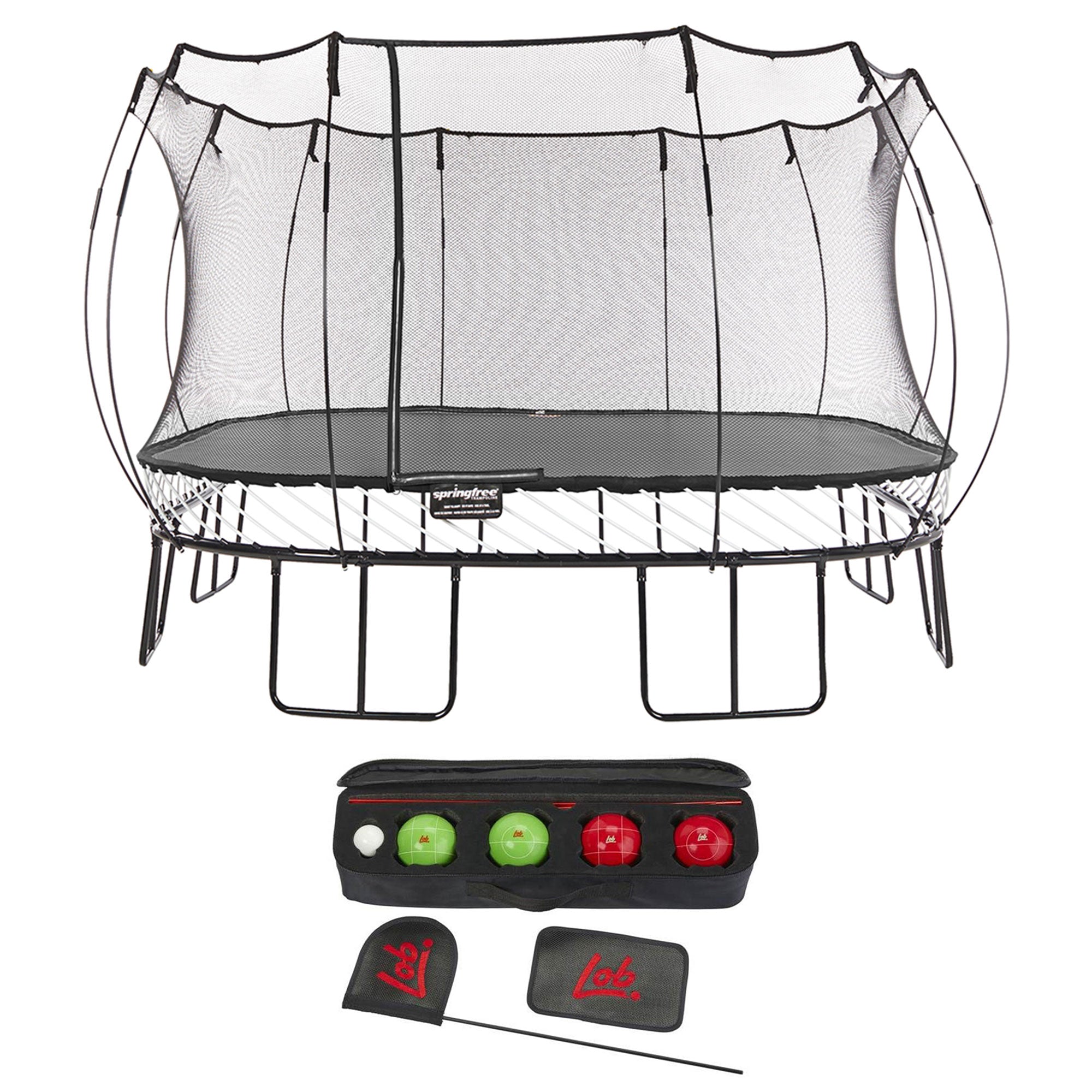 Springfree Trampoline Kids Square 13 Foot Trampoline & Lob Home Backyard Bocce Set