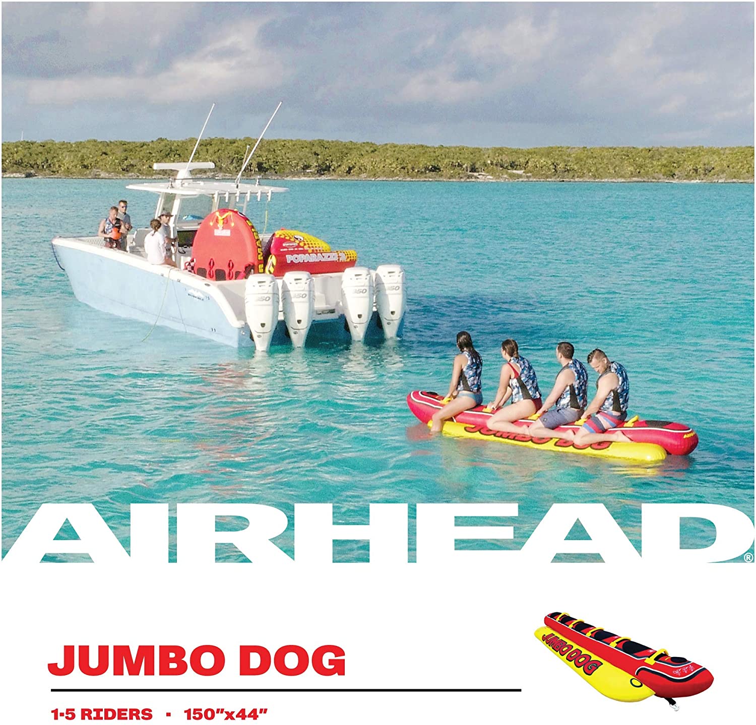 Airhead HD-5 Jumbo Hot Dog 5 Person Rider Inflatable Towable Lake Boat Tube