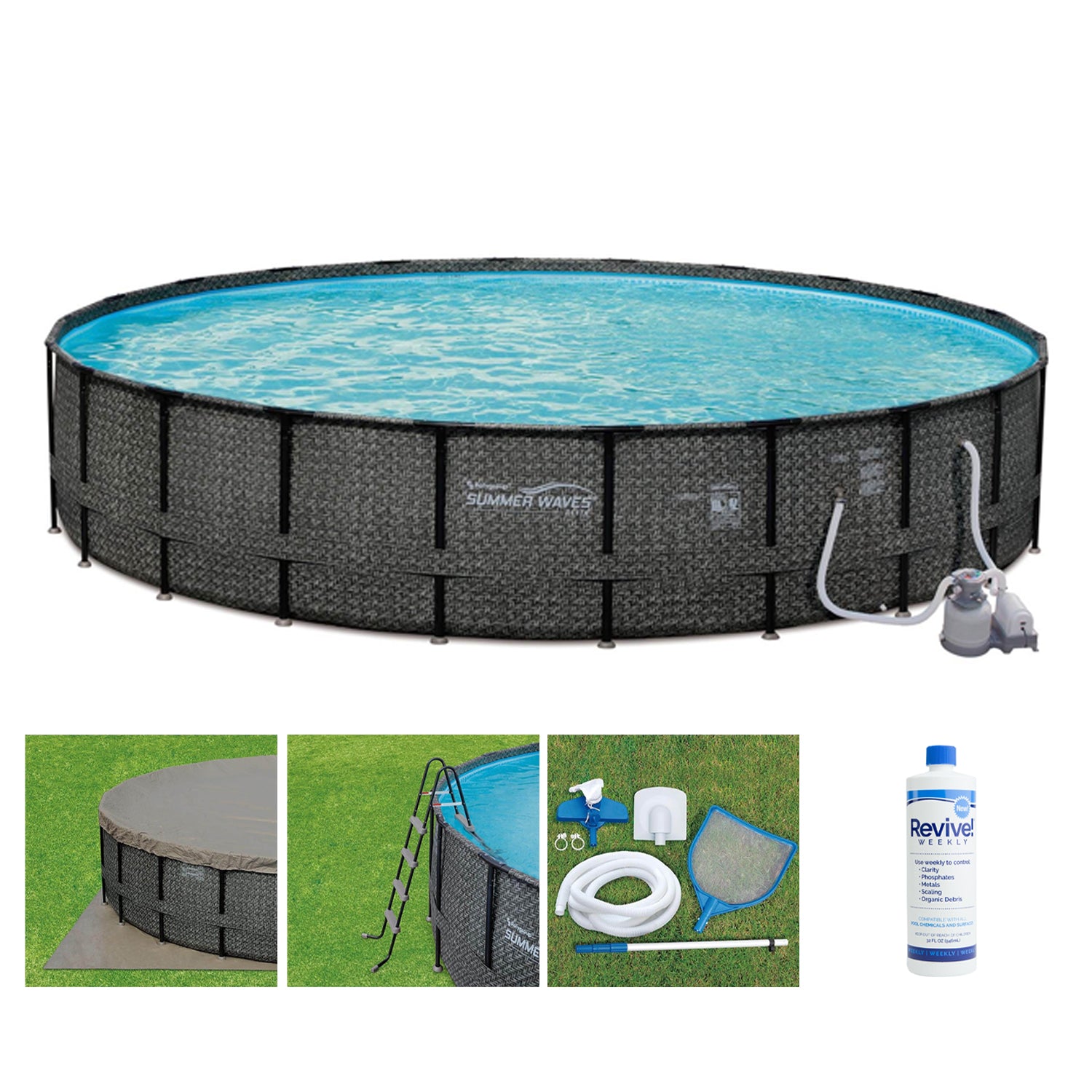 Summer Waves P4A024521 24ft x 52in Above Ground Round Frame Swimming Pool Set