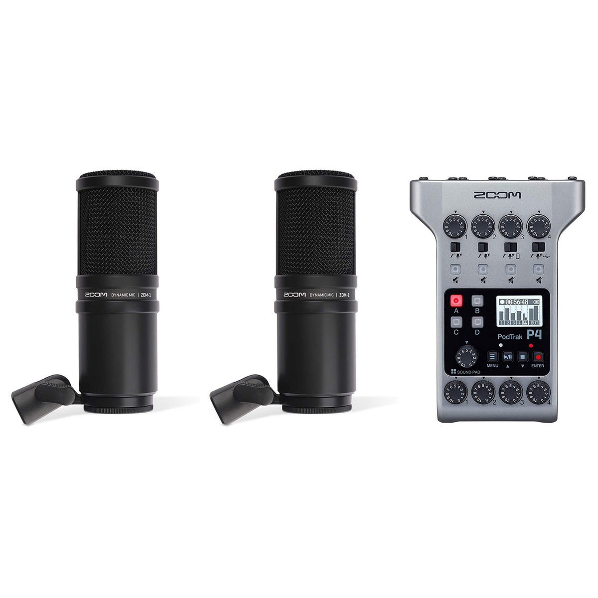 Zoom PodTrak P4 4 Track Digital Audio Recorder and (2) ZDM-1 Dynamic Microphone