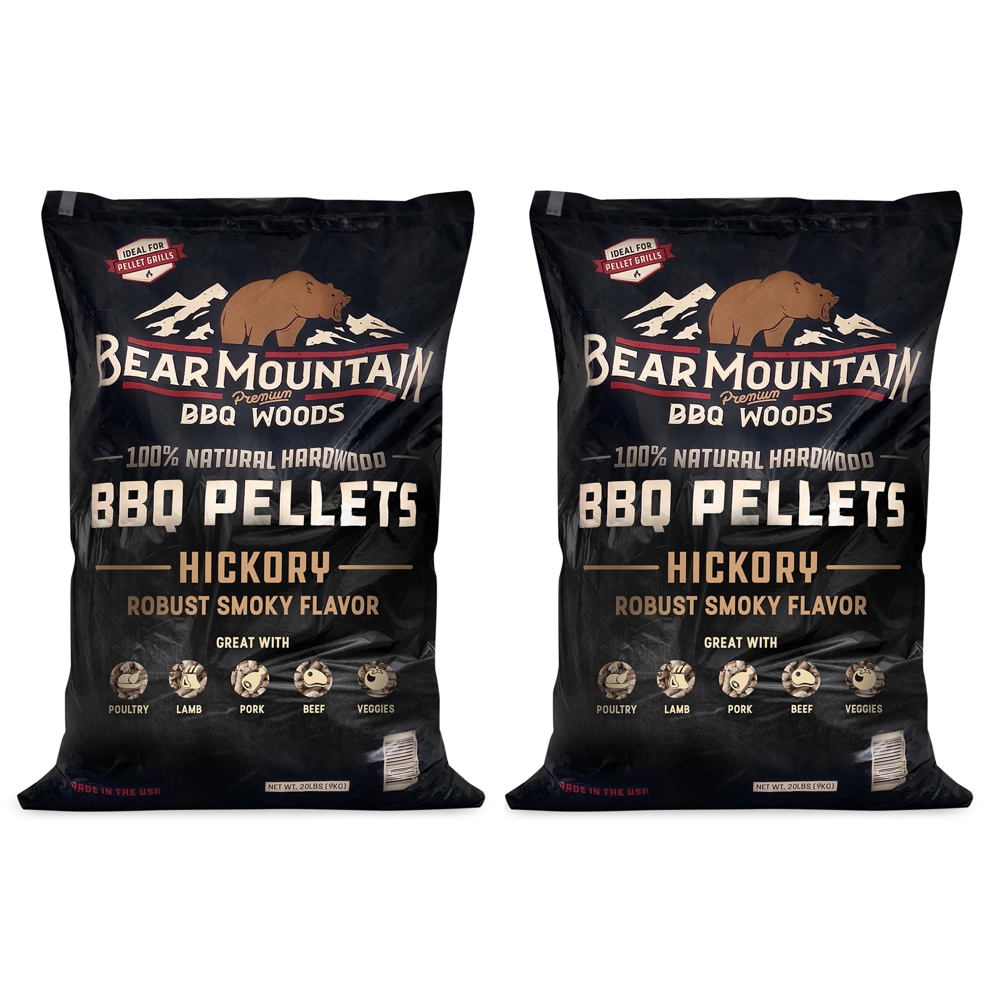 Bear Mountain BBQ All-Natural Hardwood Hickory Smoker Pellets, 40 Lb (2 Pack) - VMInnovations