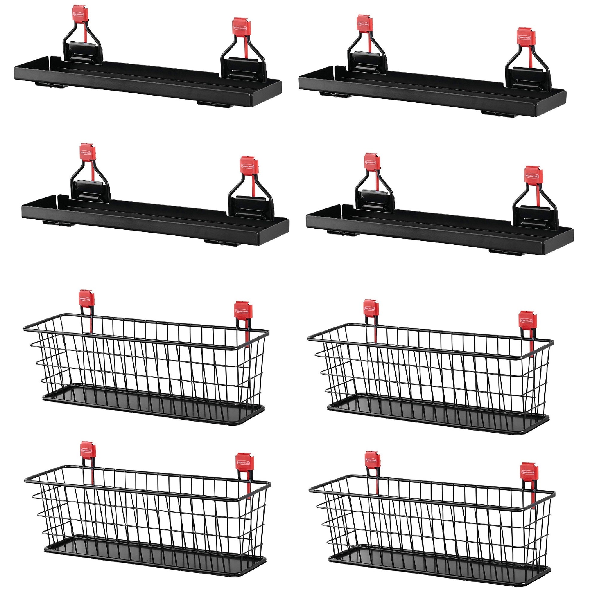 Rubbermaid Metal Backyard Shed Shelf & Wall Mounted Wire Basket (4 of Each)