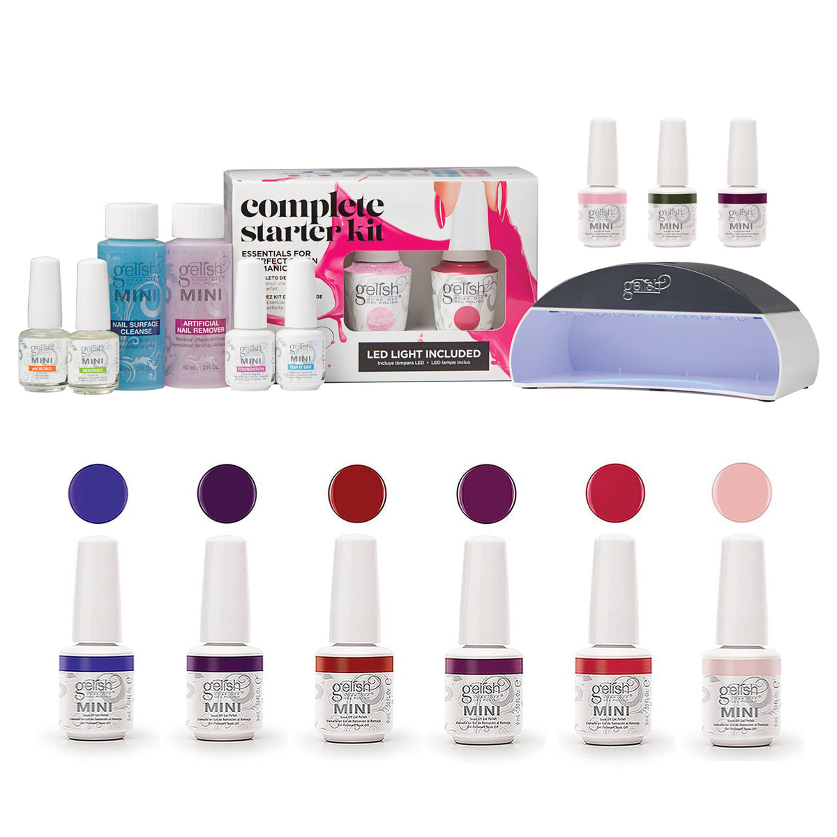 Gelish Mini Soak Off Gel Nail Polish Starter Kit with 11 Gel Colors & LED Light