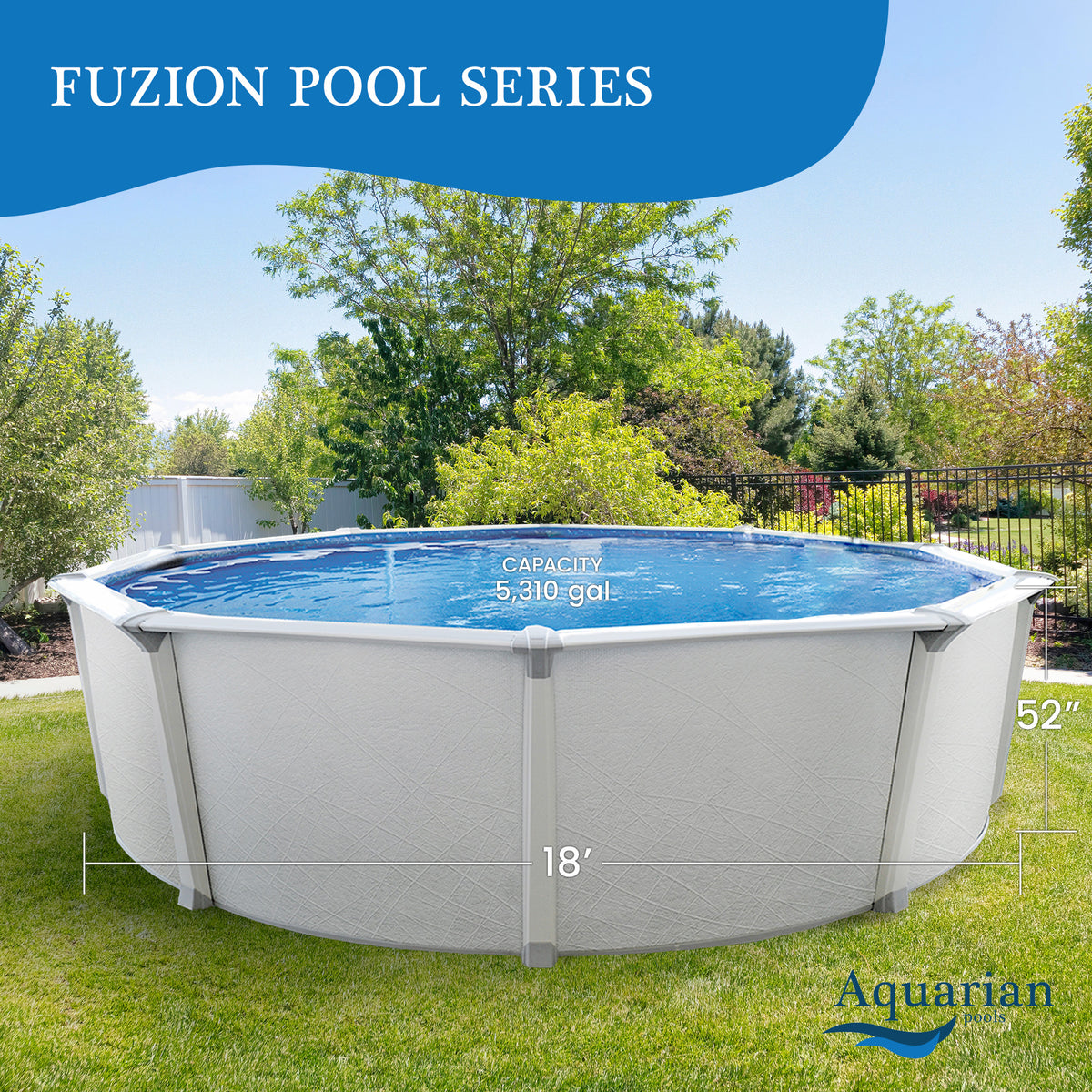 Aquarian Fuzion 18' x 52" Above Ground Swimming Pool w/Pump, Ladder & Supplies