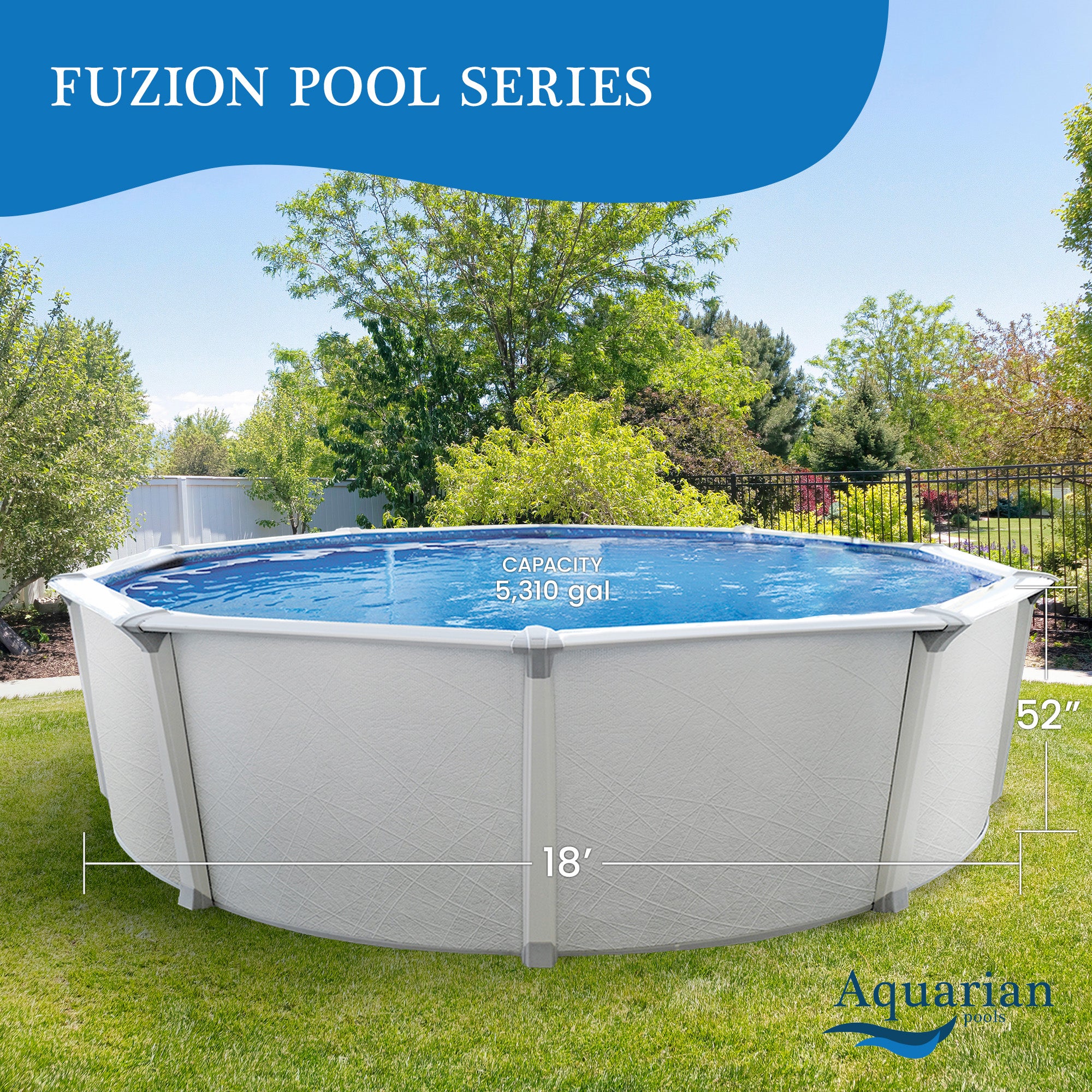 Aquarian Fuzion 18' x 52" Above Ground Swimming Pool w/Pump, Ladder & Supplies - VMInnovations
