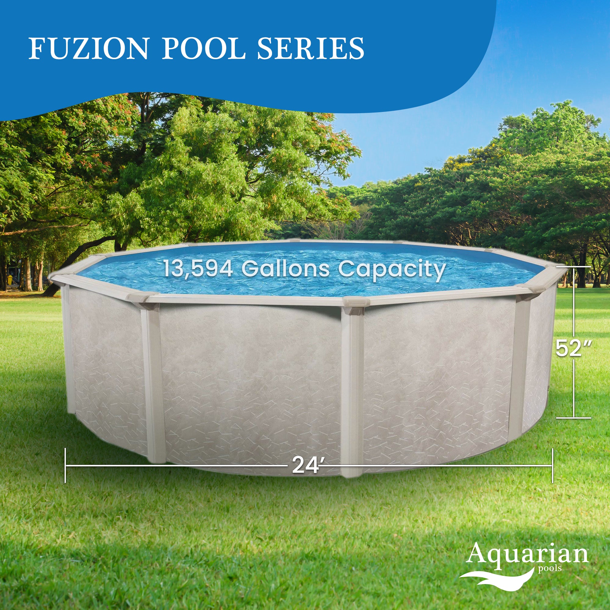 Aquarian Pools Fuzion Series 24 Feet x 52 Inch Round Above Ground Swimming Pool - VMInnovations